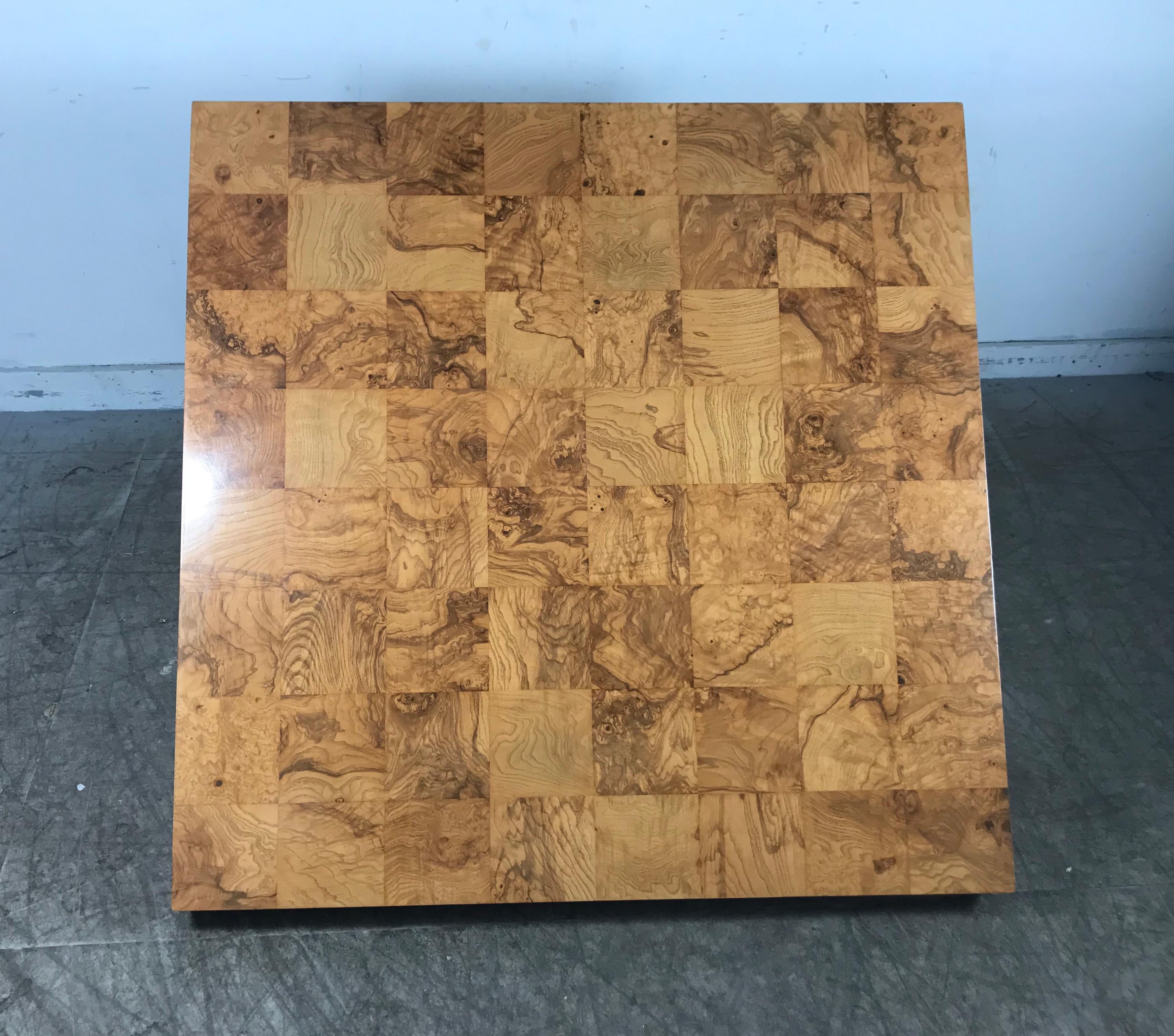 Classic Burl Wood and Chrome Cocktail Coffee Table Designed by Milo Baughman In Good Condition In Buffalo, NY