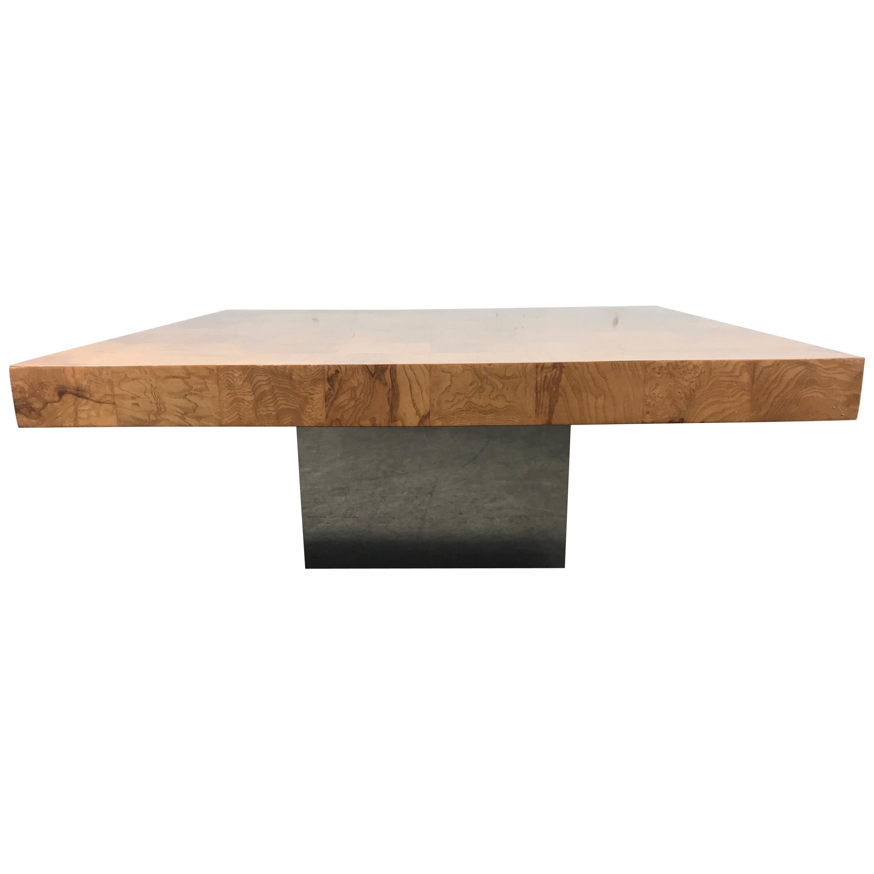 Classic Burl Wood and Chrome Cocktail Coffee Table Designed by Milo Baughman