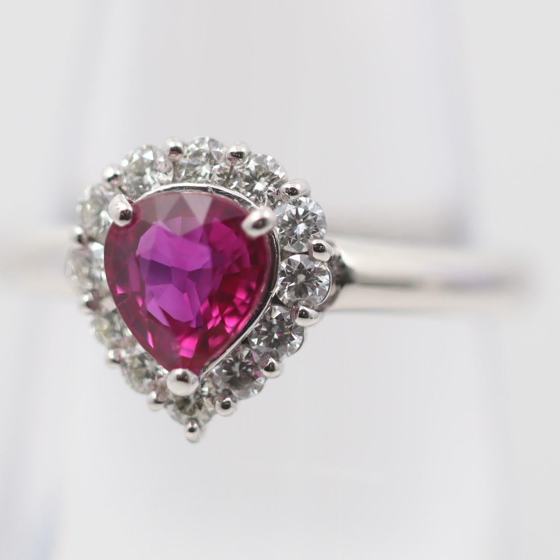 Mixed Cut Classic Burmese Ruby Diamond Platinum Ring, GIA Certified For Sale