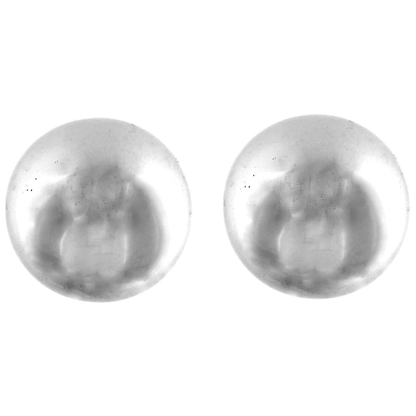 Classic Button Design Earrings in 18K White Gold For Sale