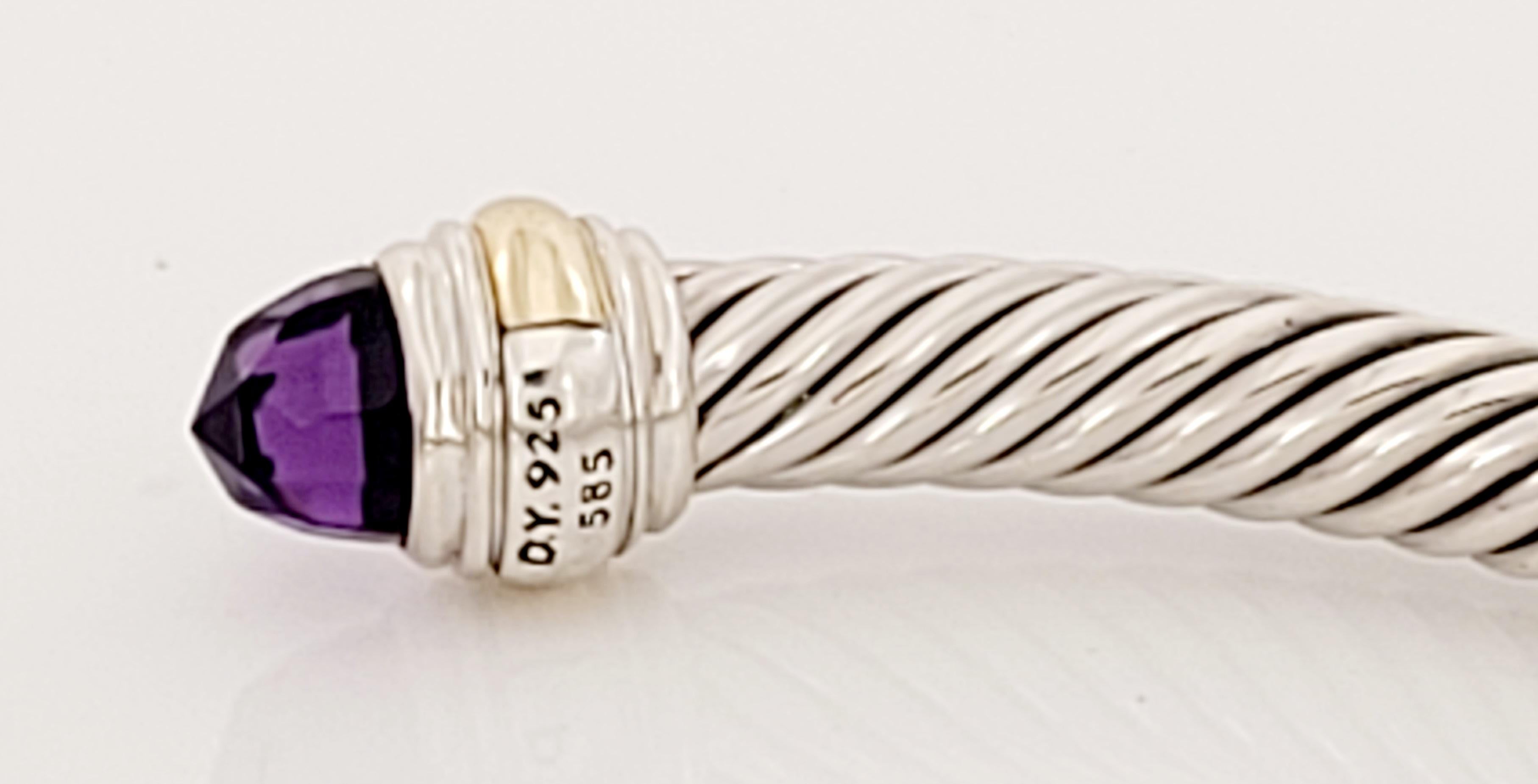 Bracelet câble classique en argent sterling avec or jaune 14K et améthyste, 5mm Neuf - En vente à New York, NY