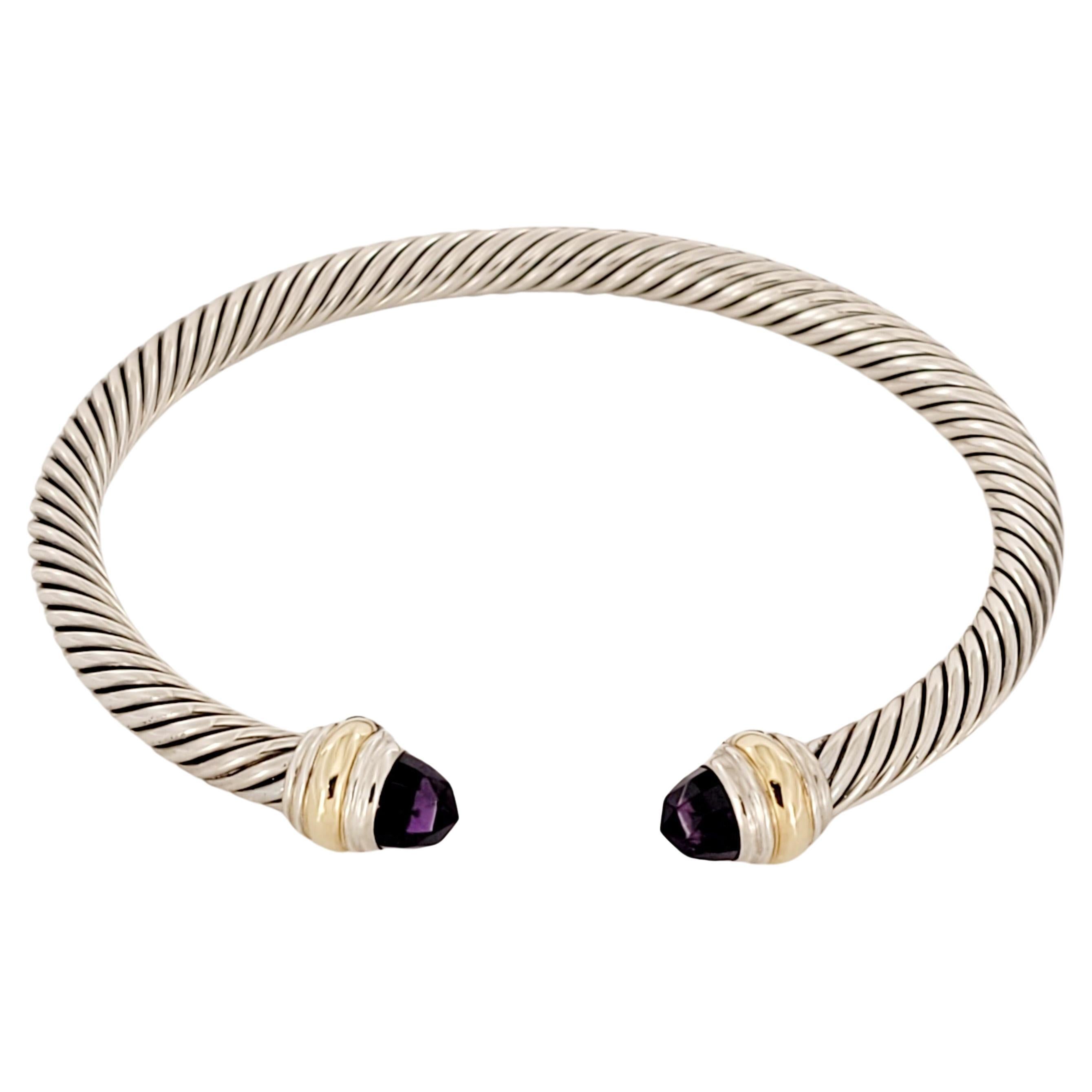 Classic Cable Bracelet Sterling Silver with 14K Yellow Gold and Amethyst, 5mm For Sale