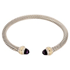 Used Classic Cable Bracelet Sterling Silver with 14K Yellow Gold and Amethyst, 5mm