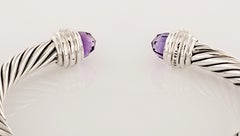 Classic Cable Bracelet Sterling Silver with Amethyst and Diamonds, 7mm