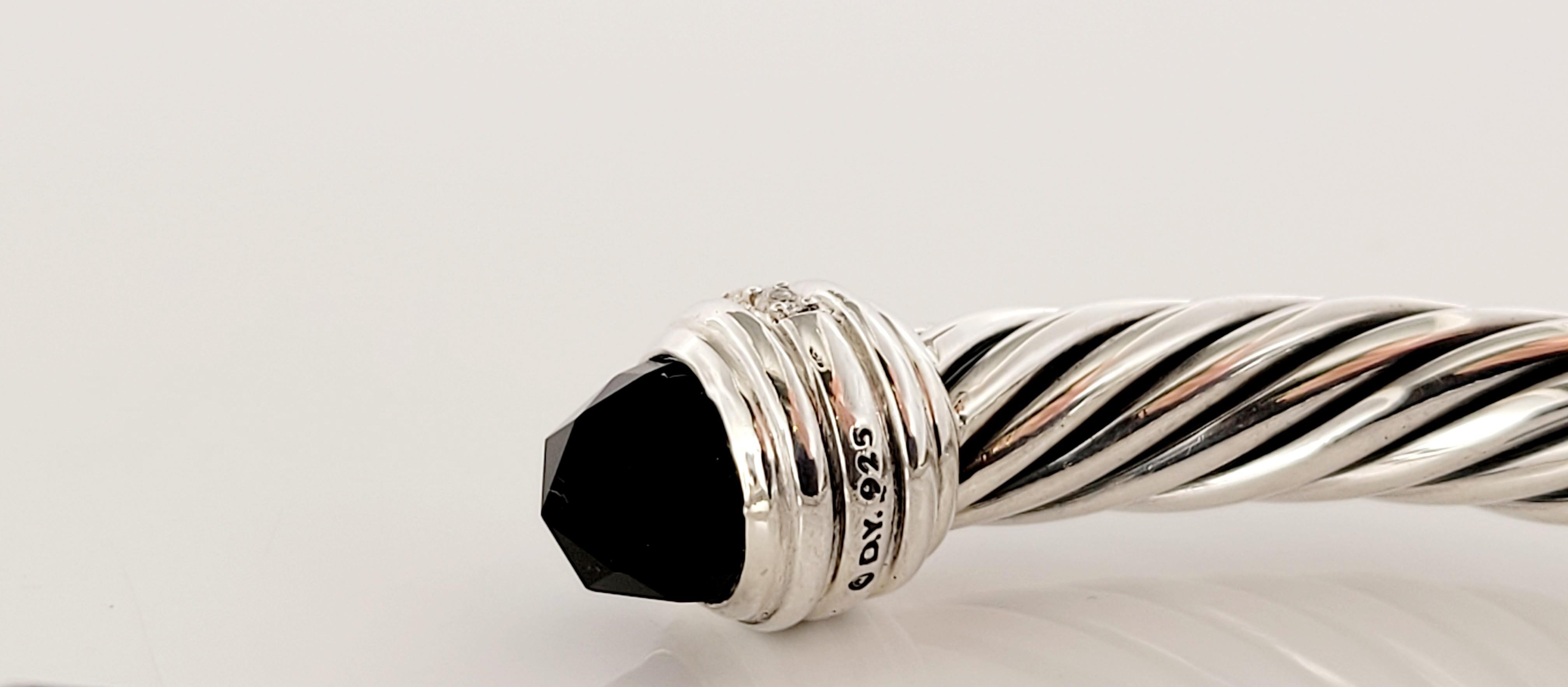 Classic Cable Bracelet Sterling Silver with Black Onyx and Diamonds, 7mm In New Condition For Sale In New York, NY