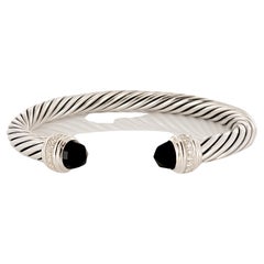 Classic Cable Bracelet Sterling Silver with Black Onyx and Diamonds, 7mm