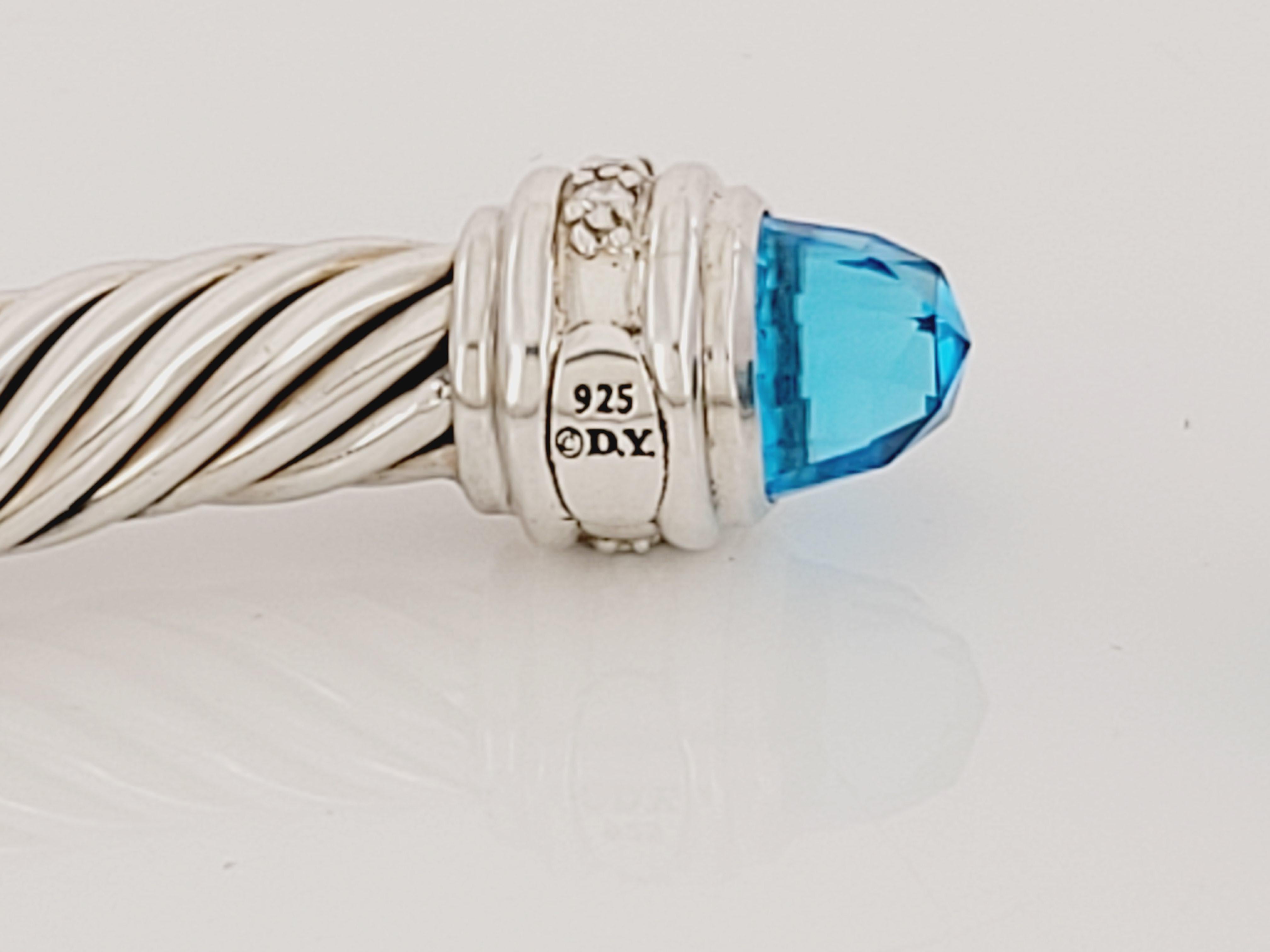 Classic Cable Bracelet Sterling Silber mit blauem Topas und Diamanten, 7mm Damen im Angebot