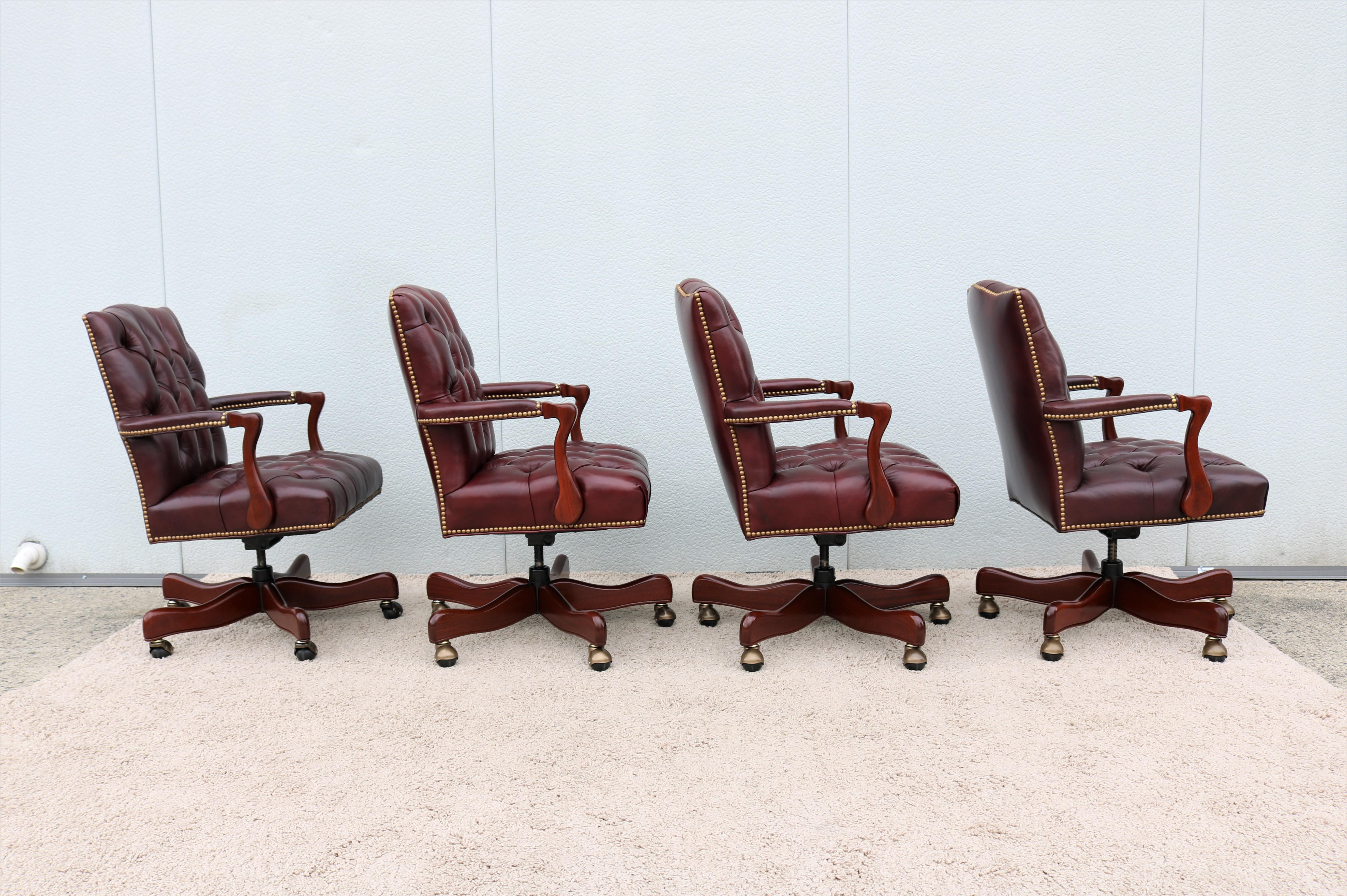 Classic Cabot Wrenn Graham Tufted Burgundy Leather Executive Swivel Desk Chair For Sale 1