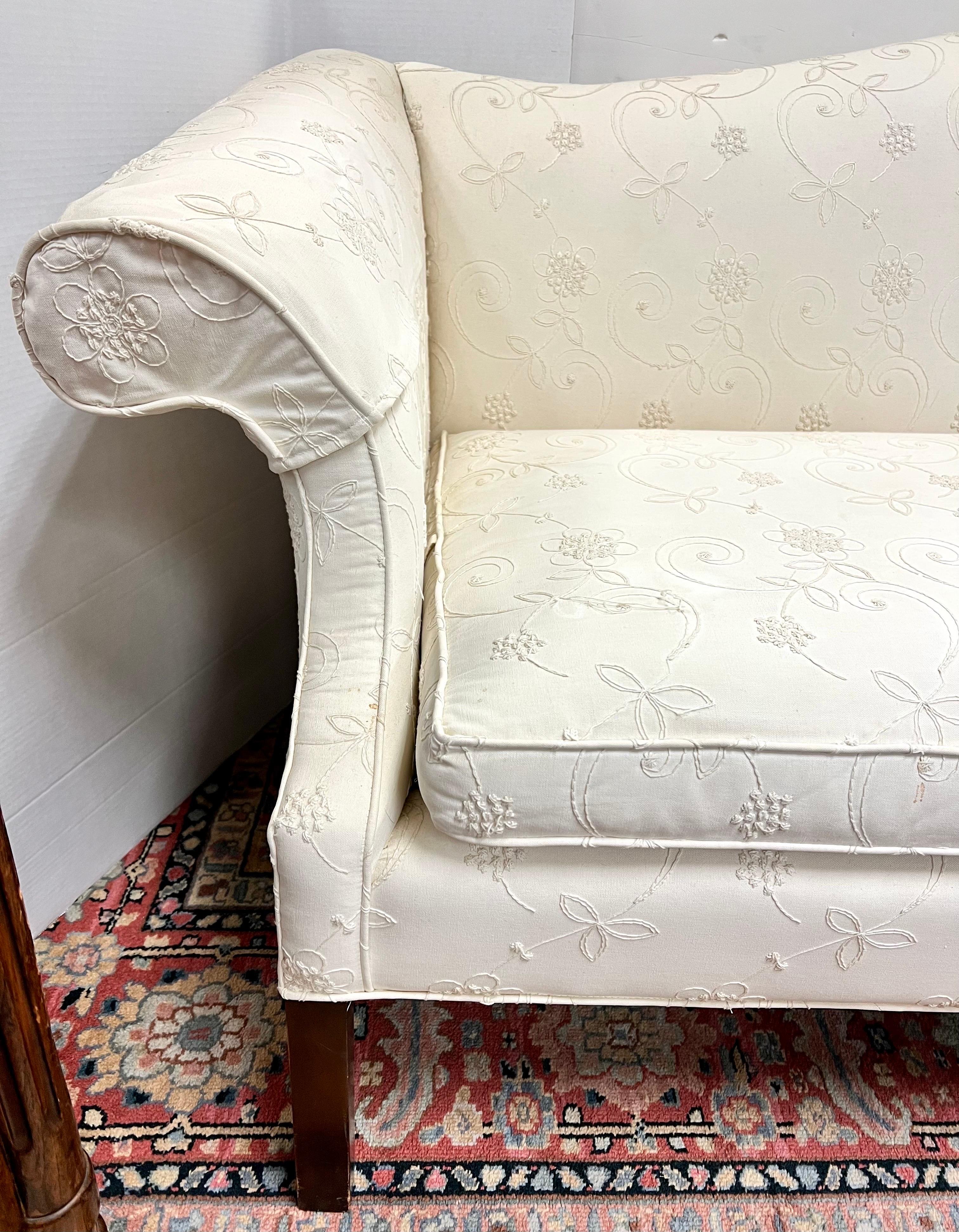 Federal Classic Camel Back Sofa with Elegant Raised Crewelwork Upholstery Throughout