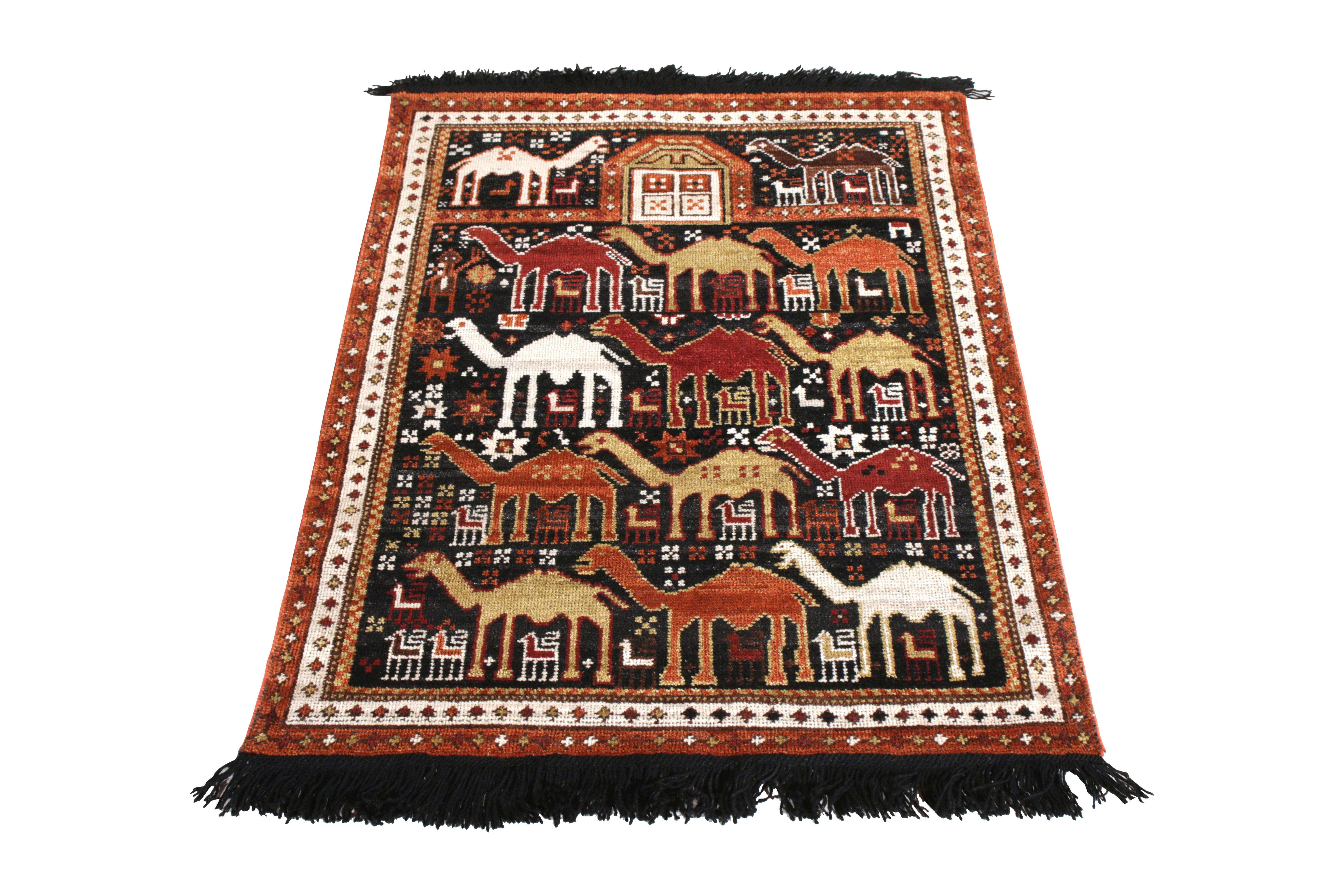 A custom rug design from the Burano Collection by Rug & Kilim, recapturing Classic inspirations like that of this array of Eastern camel motifs believed to symbolize themes of endurance and blessings, a cultural theme as rich as this array of warm