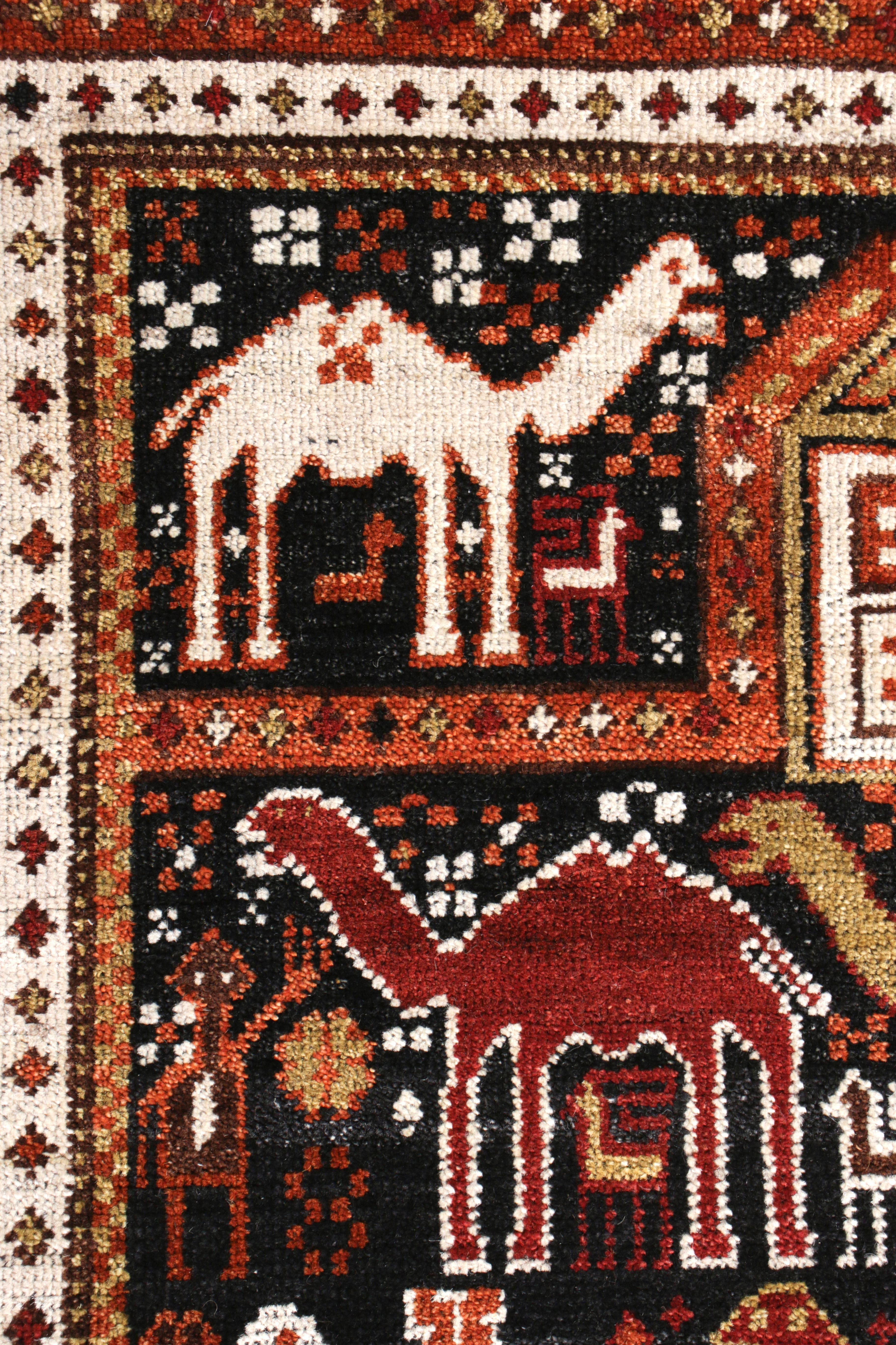 Indian Rug & Kilim's Classic Camel Motif Custom Rug in Orange Brown Caucasian Pattern