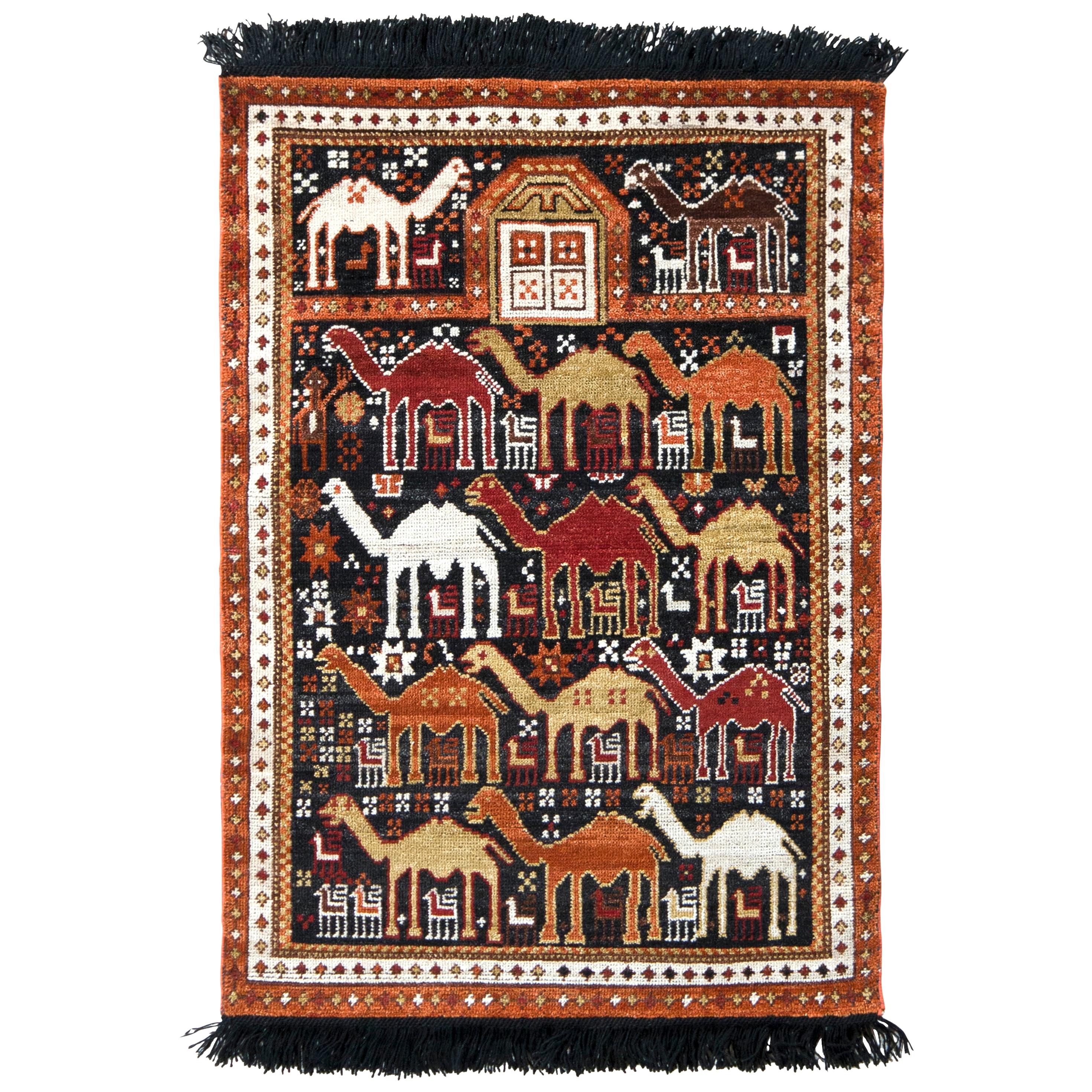 Rug & Kilim's Classic Camel Motif Custom Rug in Orange Brown Caucasian Pattern