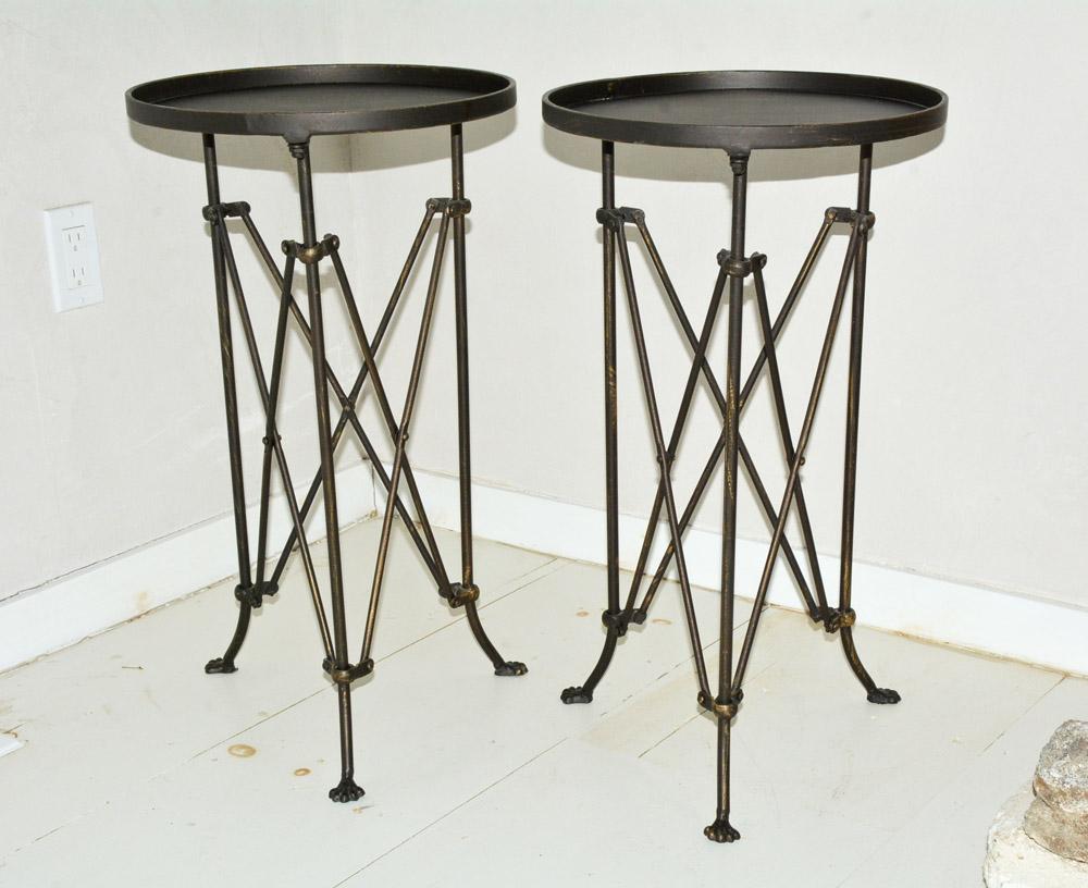 Classic French Campaign style metal X frame table base with pad/claw foot detail. Great as end table, side table, night table or occasional table.