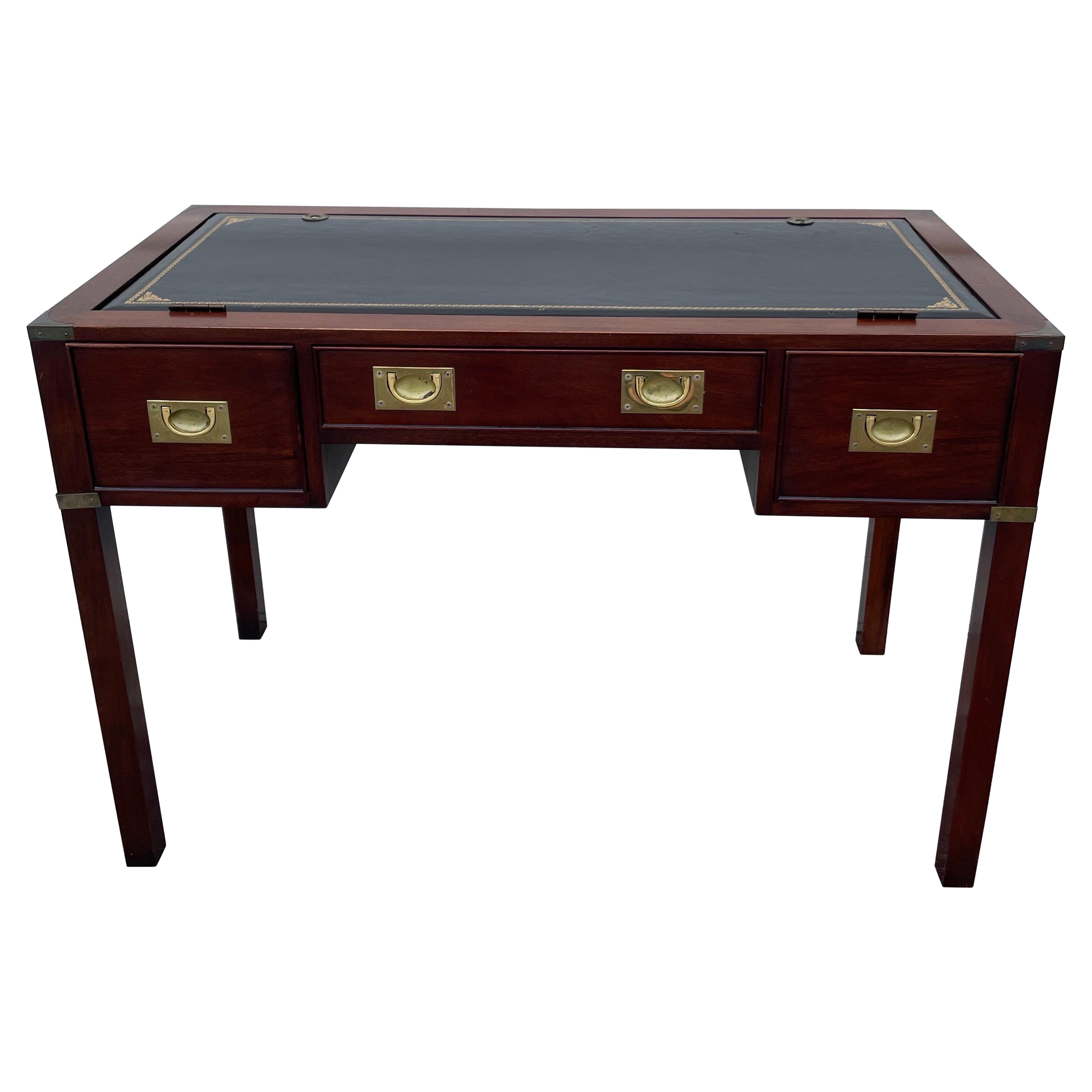 Classic Campaigner Style Leather Top Desk