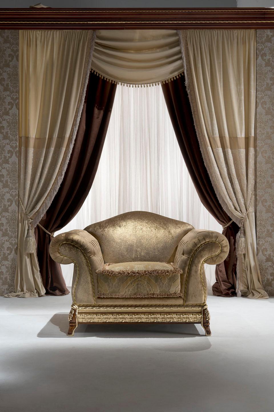 Néoclassique Classic Capitonne Armchair in Ivory Velvet Fabric by Modenese Gastone en vente
