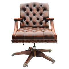 Classic Captains Revolving Desk Chair with Antique Polished Cigar Brown Leather