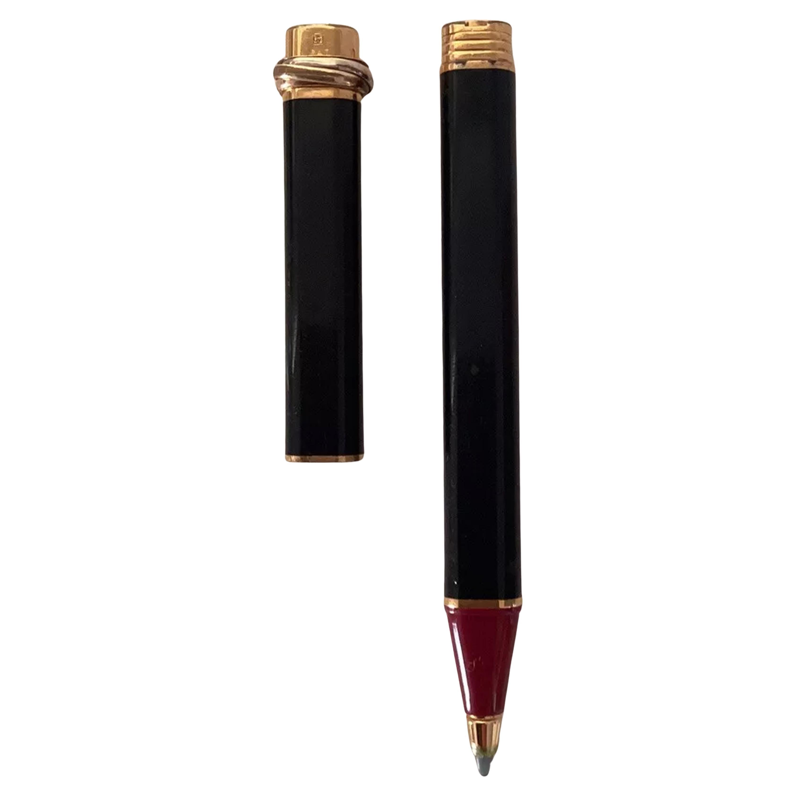 Classic Cartier 18ct Gold Plated Black Vendome Trinity Rollerball Pen & Box For Sale 5