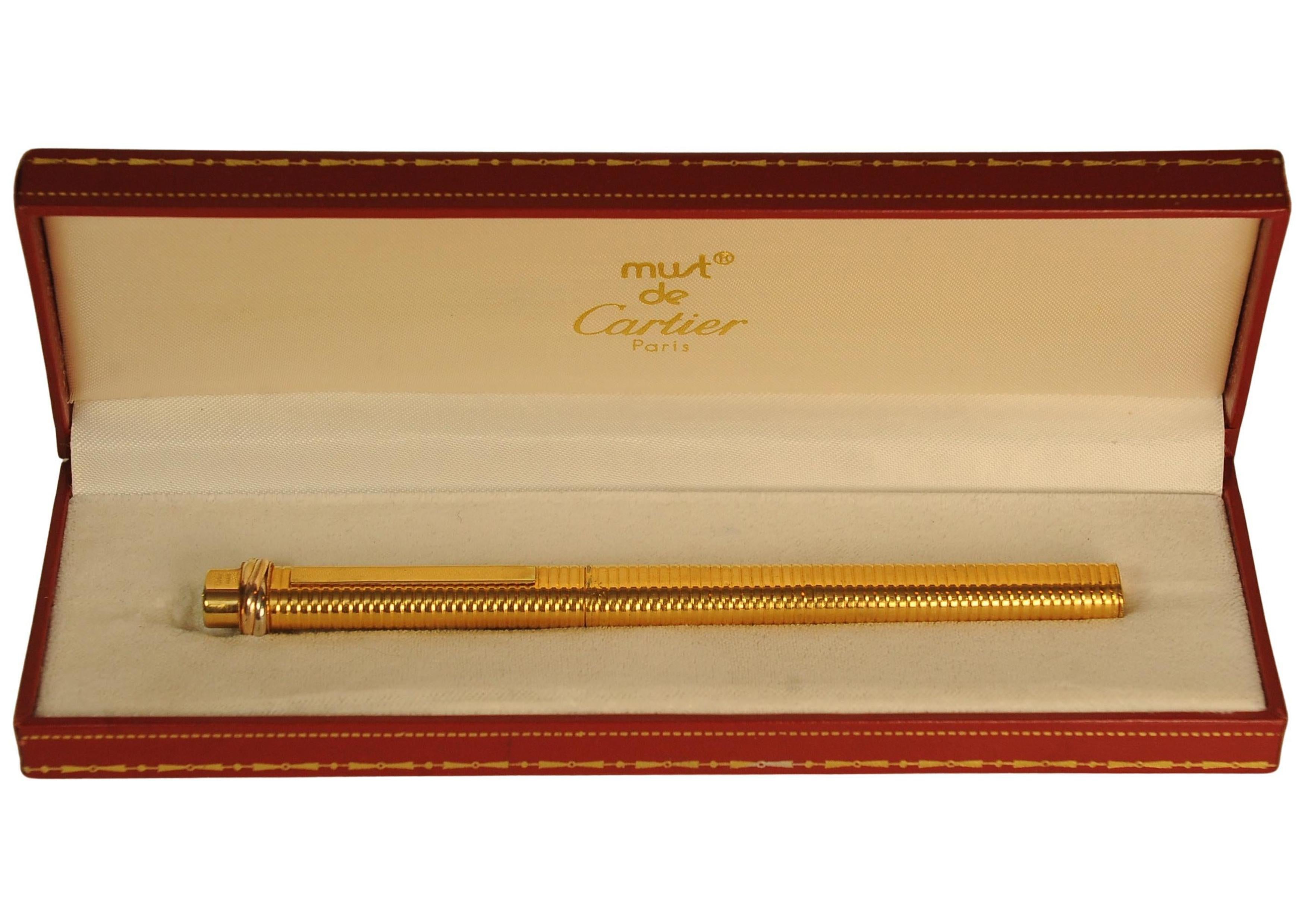 Classic Cartier 18ct Gold Plated Vendome Trinity Pen & Box In Good Condition For Sale In Reading, Berkshire