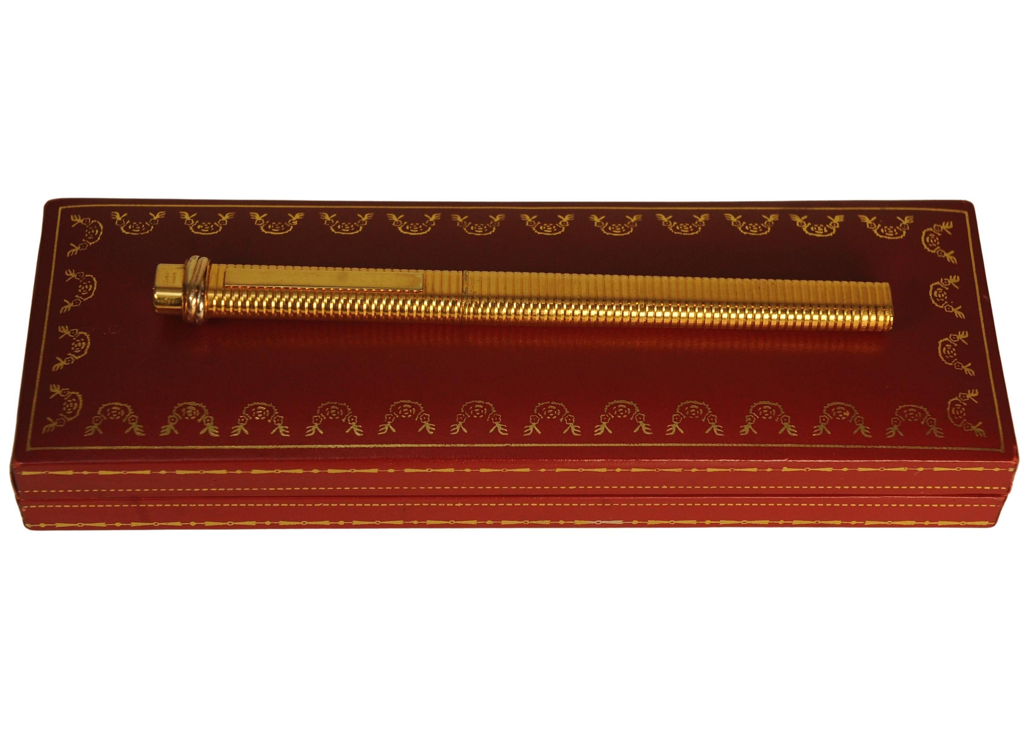 20th Century Classic Cartier 18ct Gold Plated Vendome Trinity Pen & Box For Sale