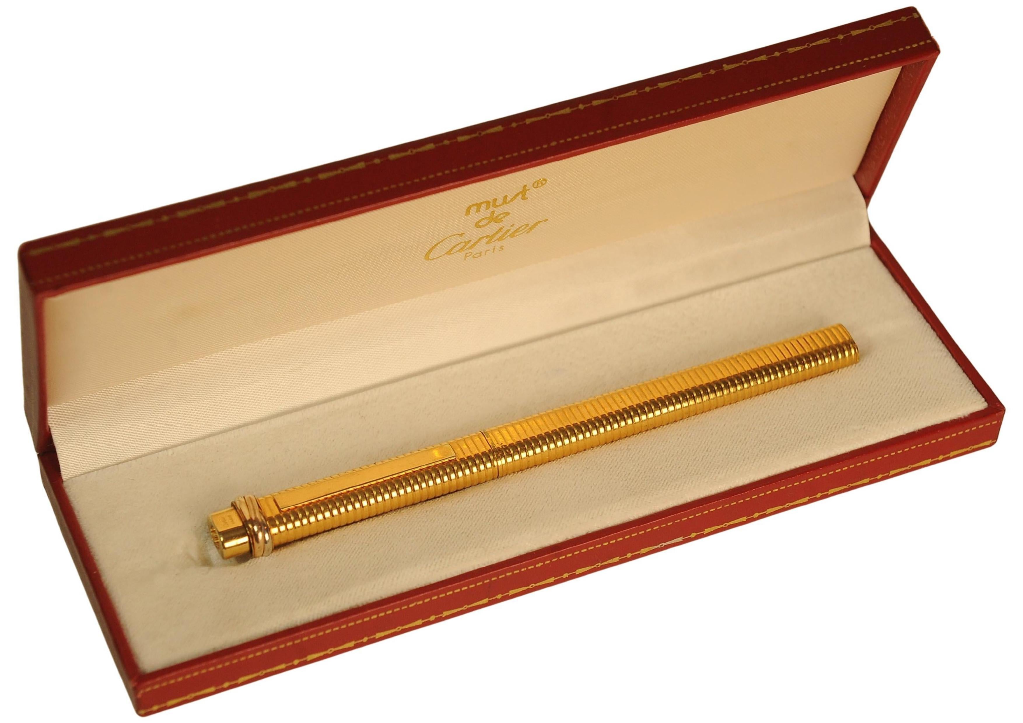 Classic Cartier 18ct Gold Plated Vendome Trinity Pen & Box For Sale 1