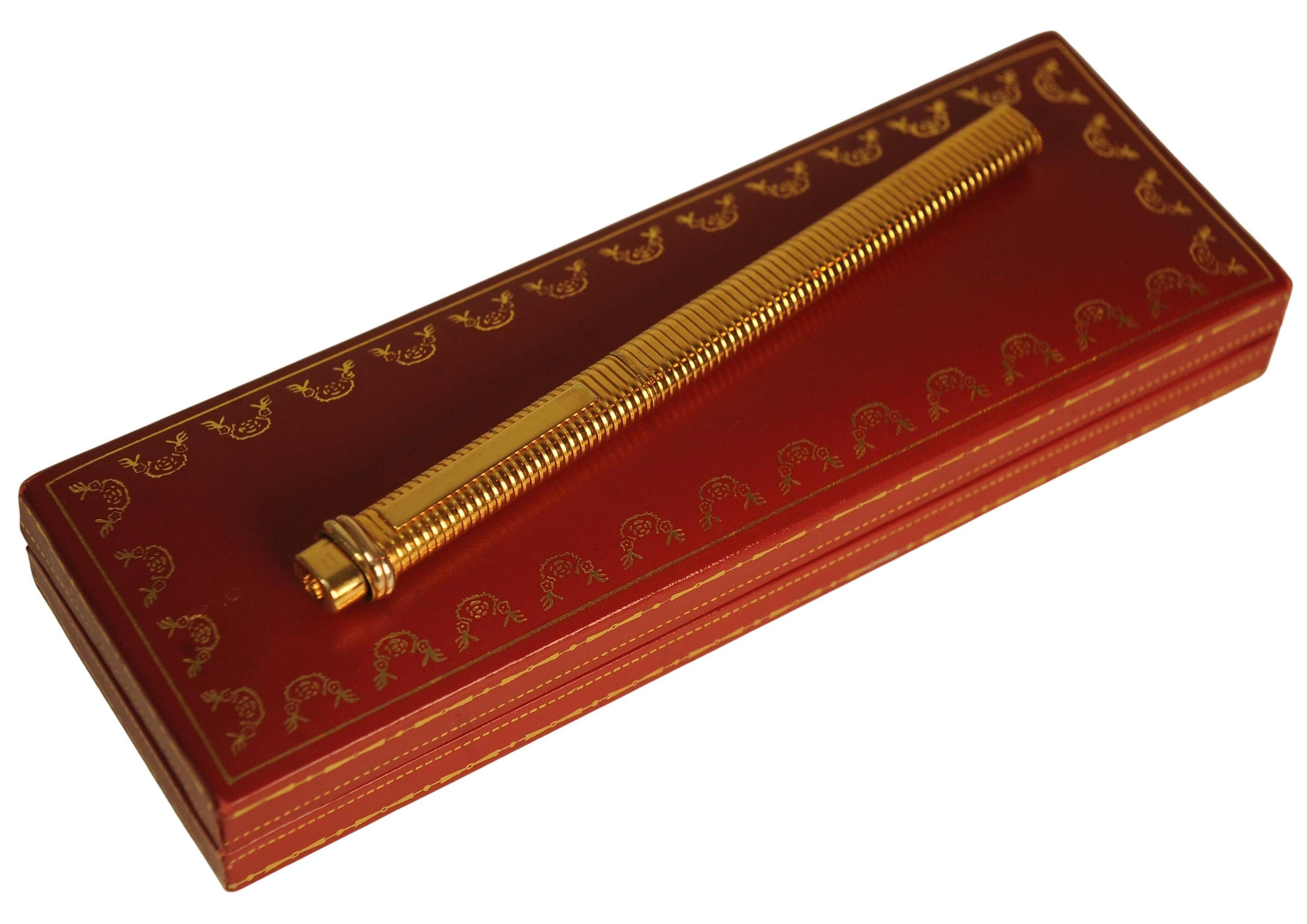 Art Deco Classic Cartier 18ct Gold Plated Vendome Trinity Pen & Box For Sale