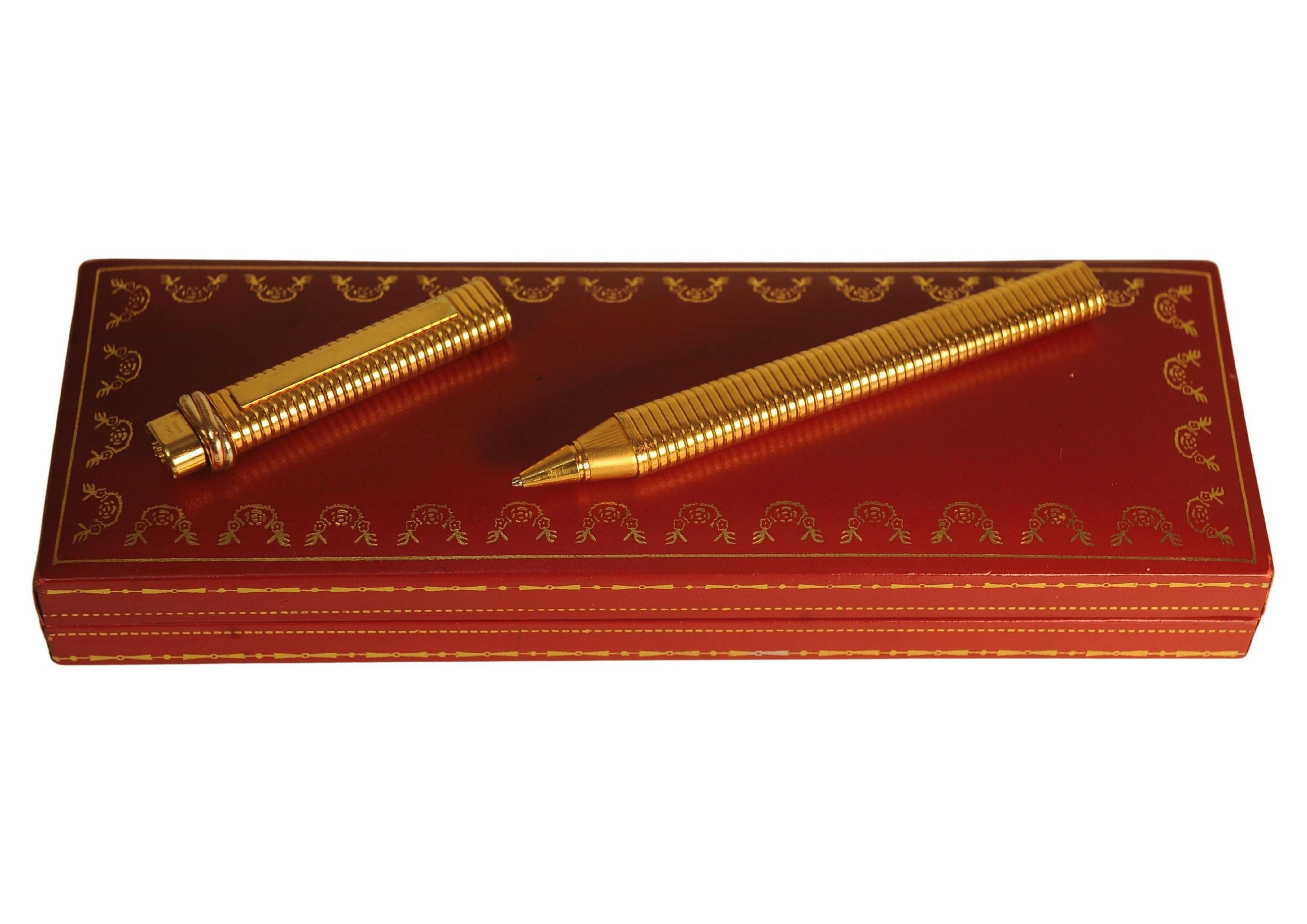 Classic Cartier 18ct Gold Plated Vendome Trinity Pen & Box For Sale 2