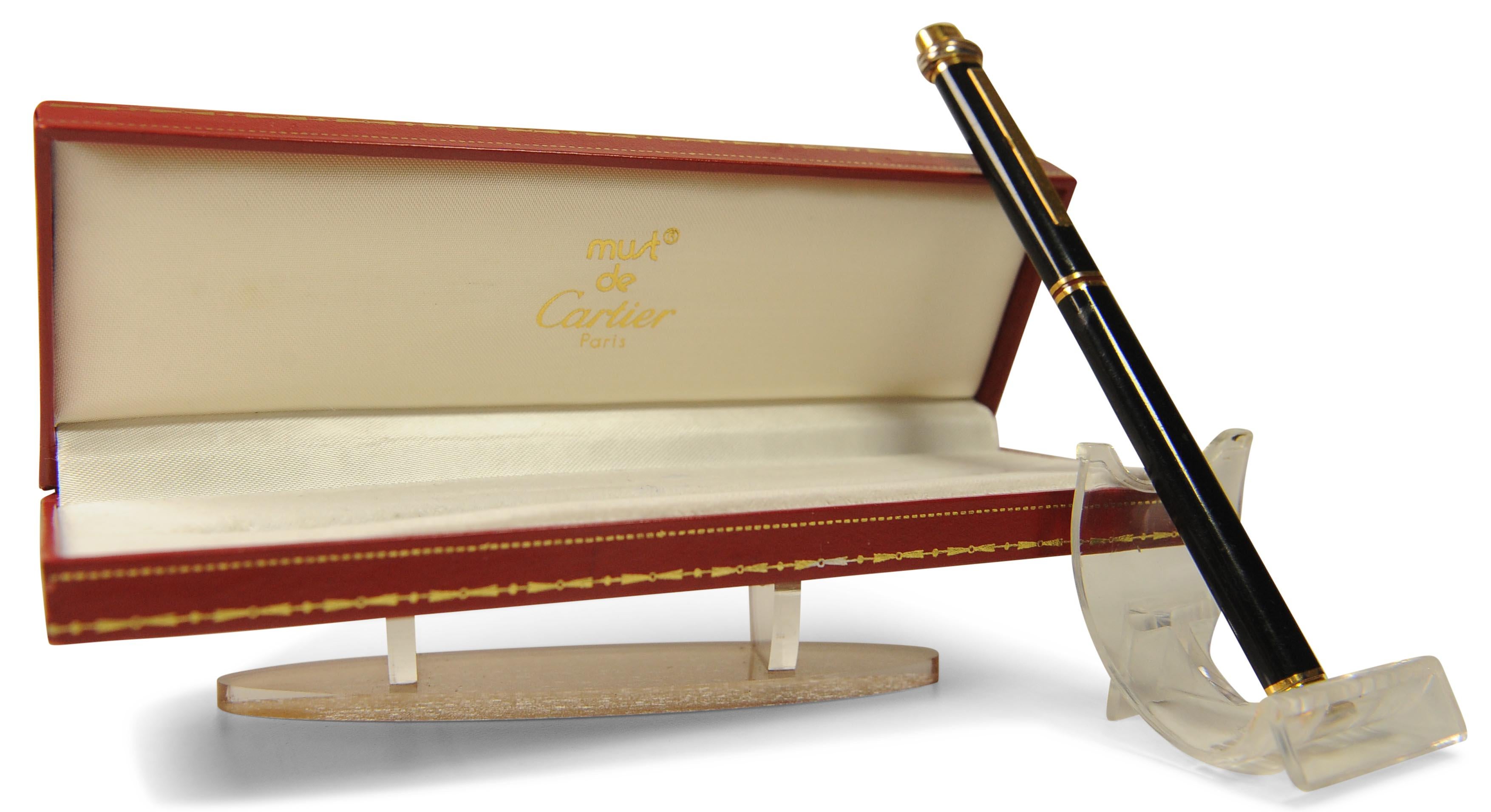 Penna roller classica Cartier Vendome Trinity nera placcata oro 18 ct e scatola in vendita 7