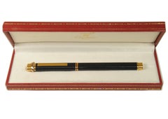 Classic Cartier 18ct Gold Plated Black Vendome Trinity Rollerball Pen & Box