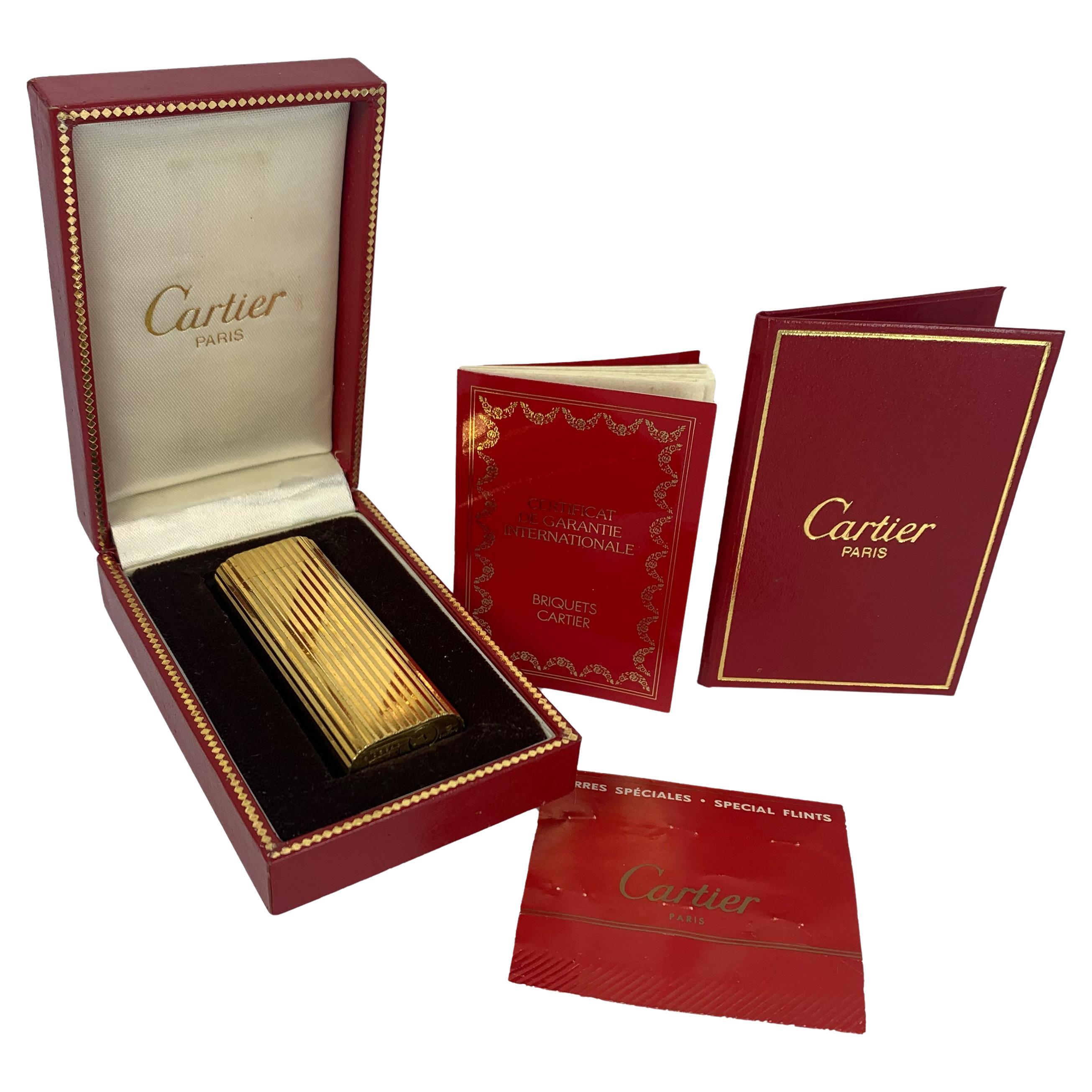 Classic Cartier 18ct Gold Plated Cigarette Lighter Boxed 
Velvet Cartier Pouch