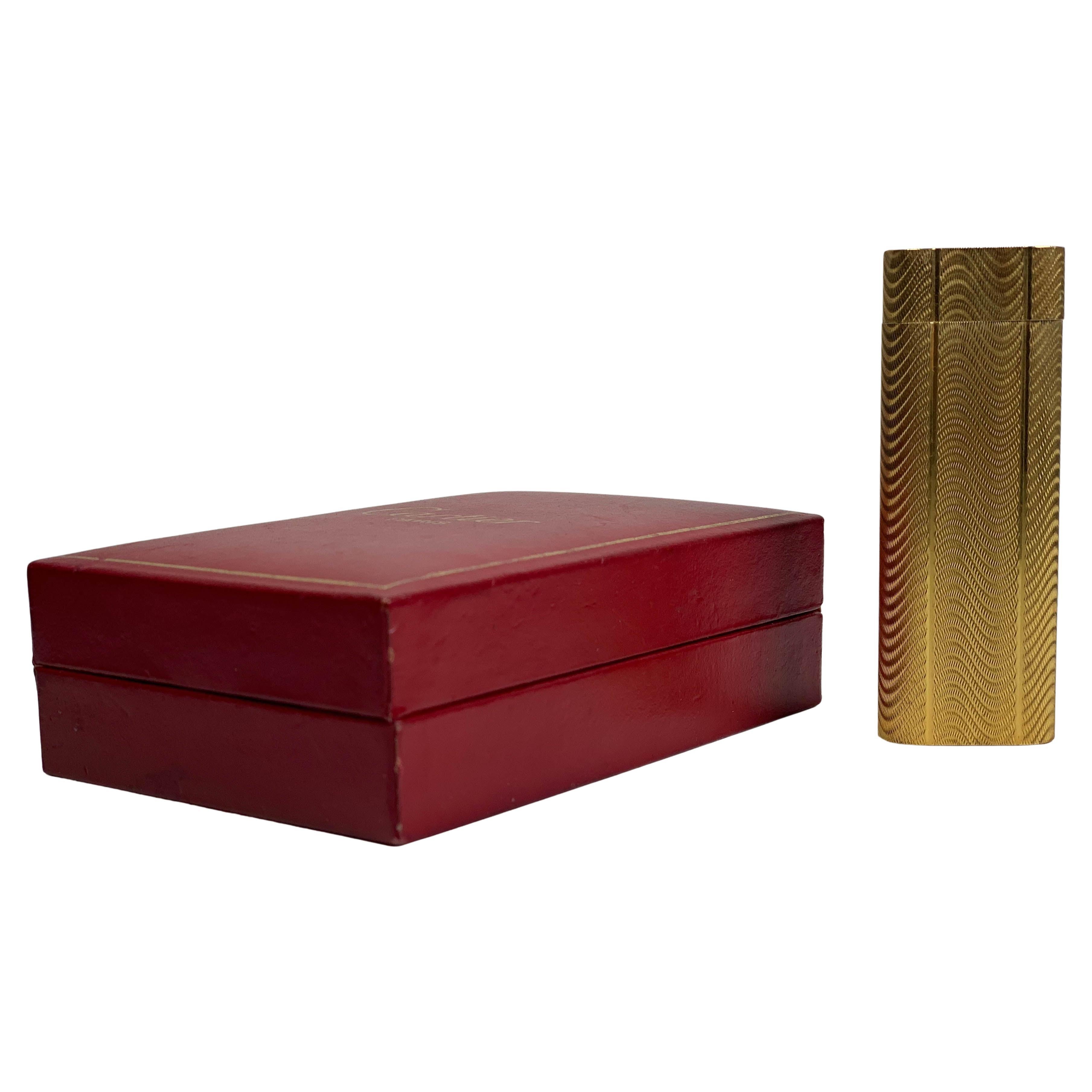 Classic Cartier 18ct Gold Plated Cigarette Lighter & Red Cartier Box Serviced For Sale 4