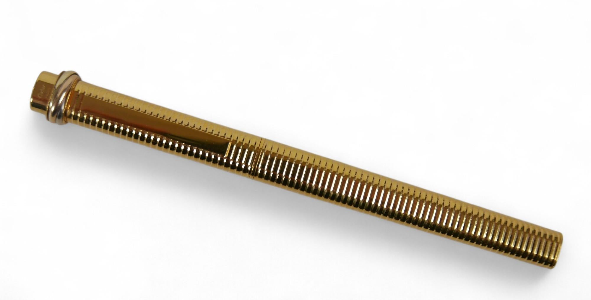 Art Deco Classic Cartier 18ct Gold Plated Vendome Trinity Ballpoint Pen & Cartier Box For Sale