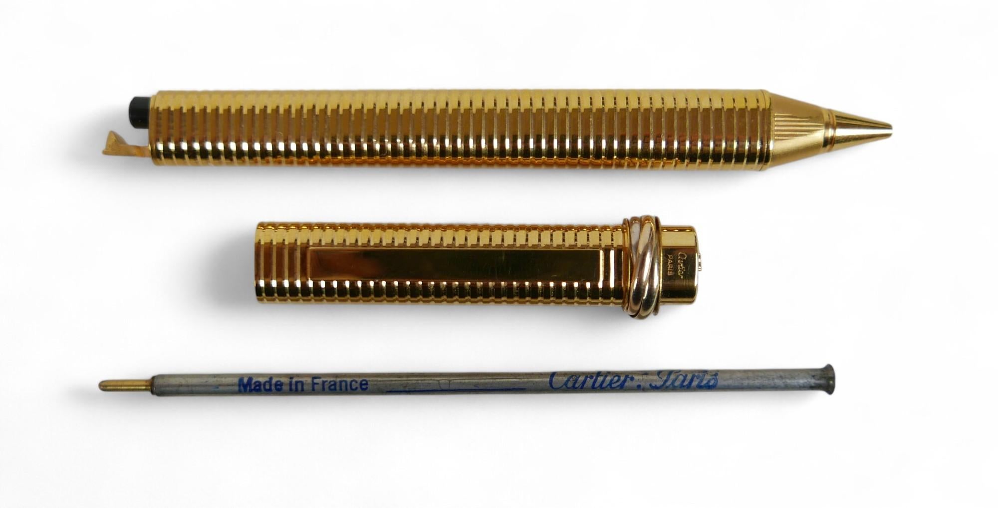 French Classic Cartier 18ct Gold Plated Vendome Trinity Ballpoint Pen & Cartier Box For Sale