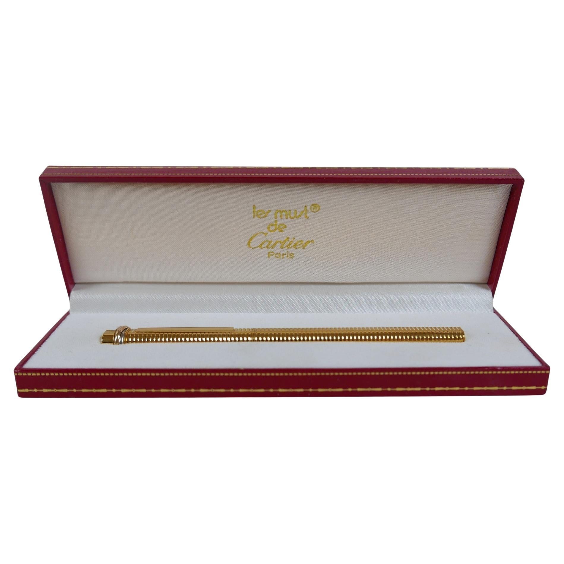 Classic Cartier 18ct Gold Plated Vendome Trinity Ballpoint Pen & Cartier Box