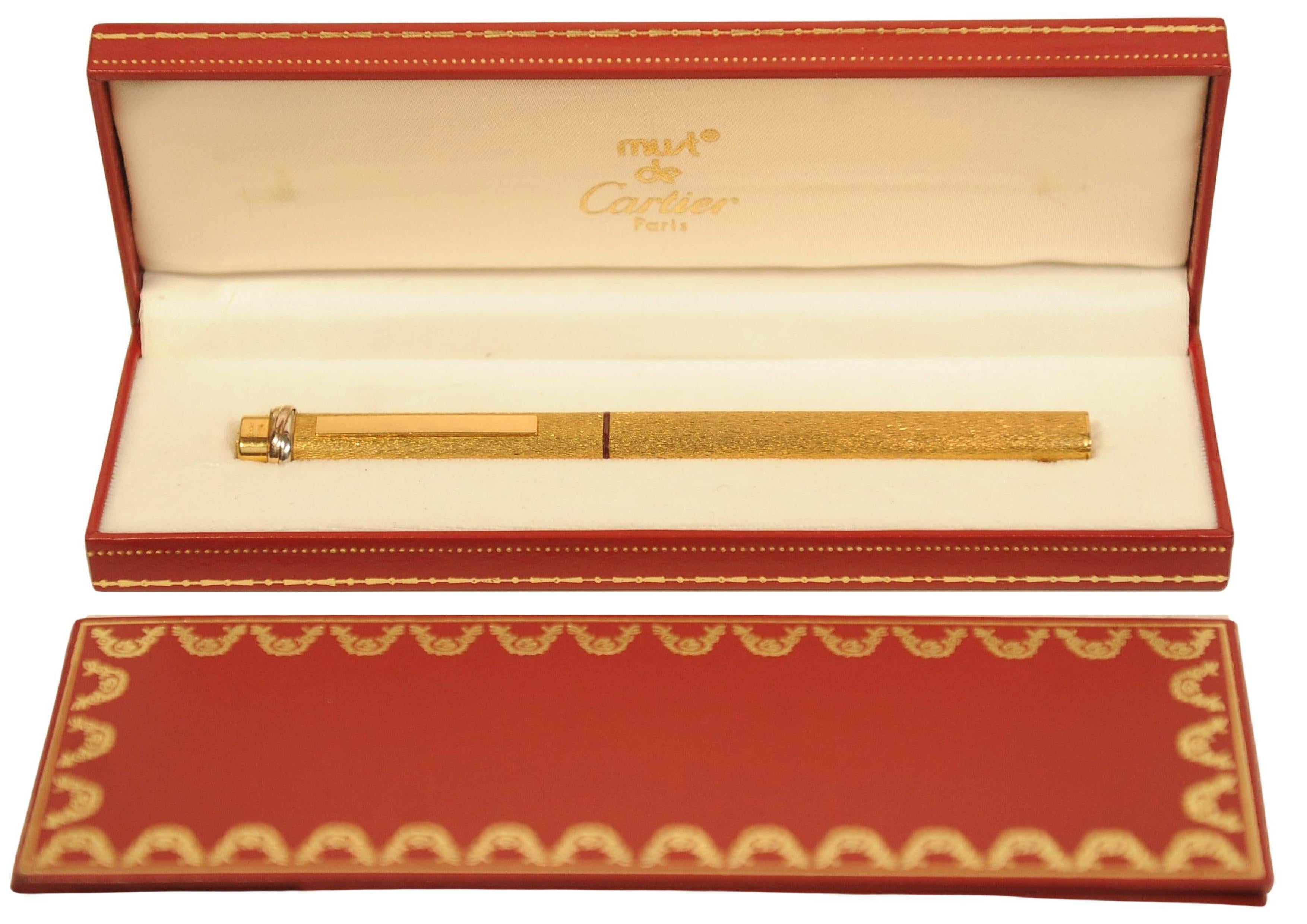 Klassische Cartier 18ct Gold plattiert Vendome Trinity Rollerball Pen & Box im Zustand „Gut“ im Angebot in Reading, Berkshire
