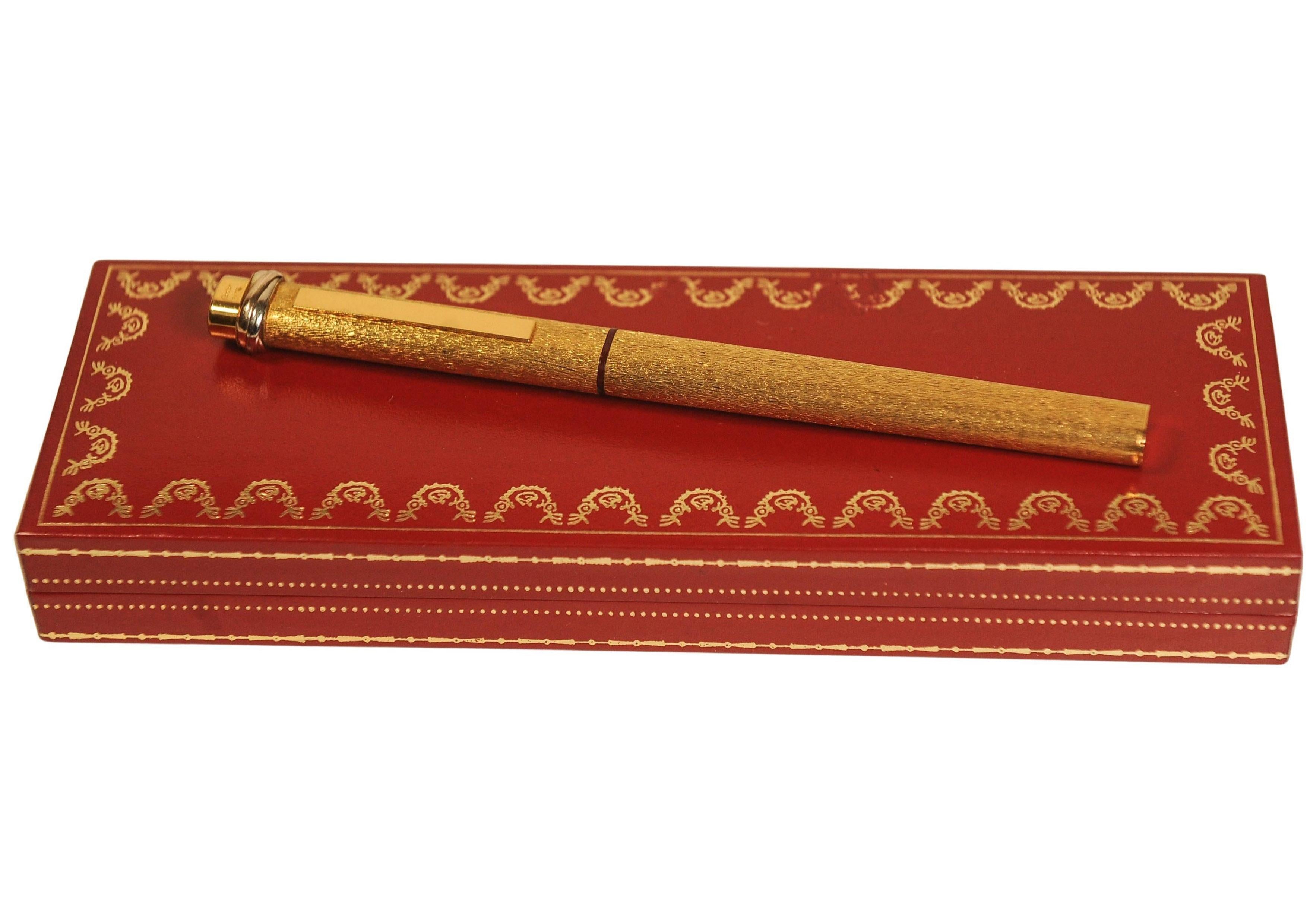 Klassische Cartier 18ct Gold plattiert Vendome Trinity Rollerball Pen & Box (20. Jahrhundert) im Angebot