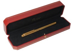 Classic Cartier 18ct Gold plattiert gerippt Trinity Rollerball Pen & Cartier Box