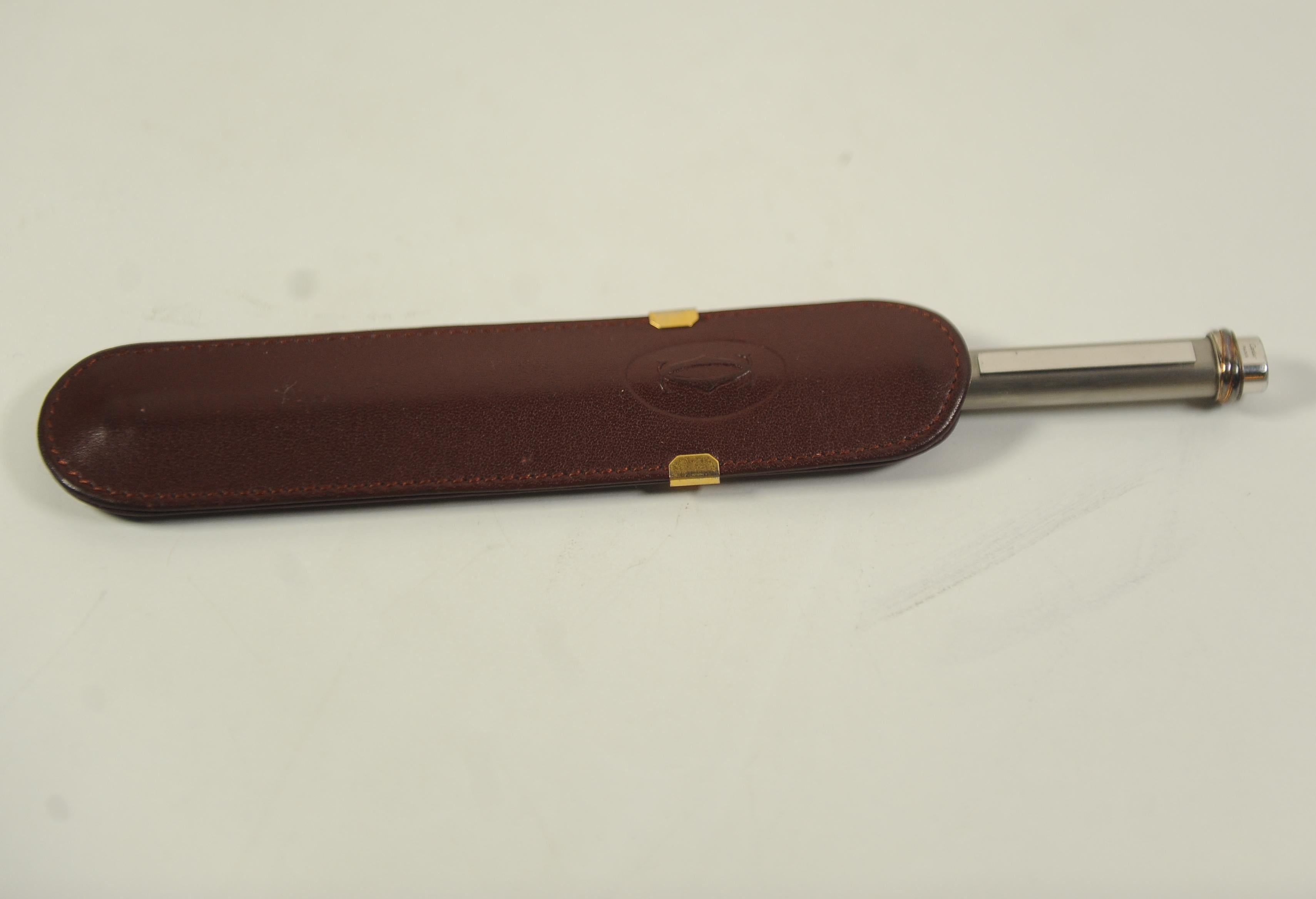Cartier 18ct Gold Plate Nib Vendome Trinity Brushed Ballpoint Pen, Leather Case For Sale 2