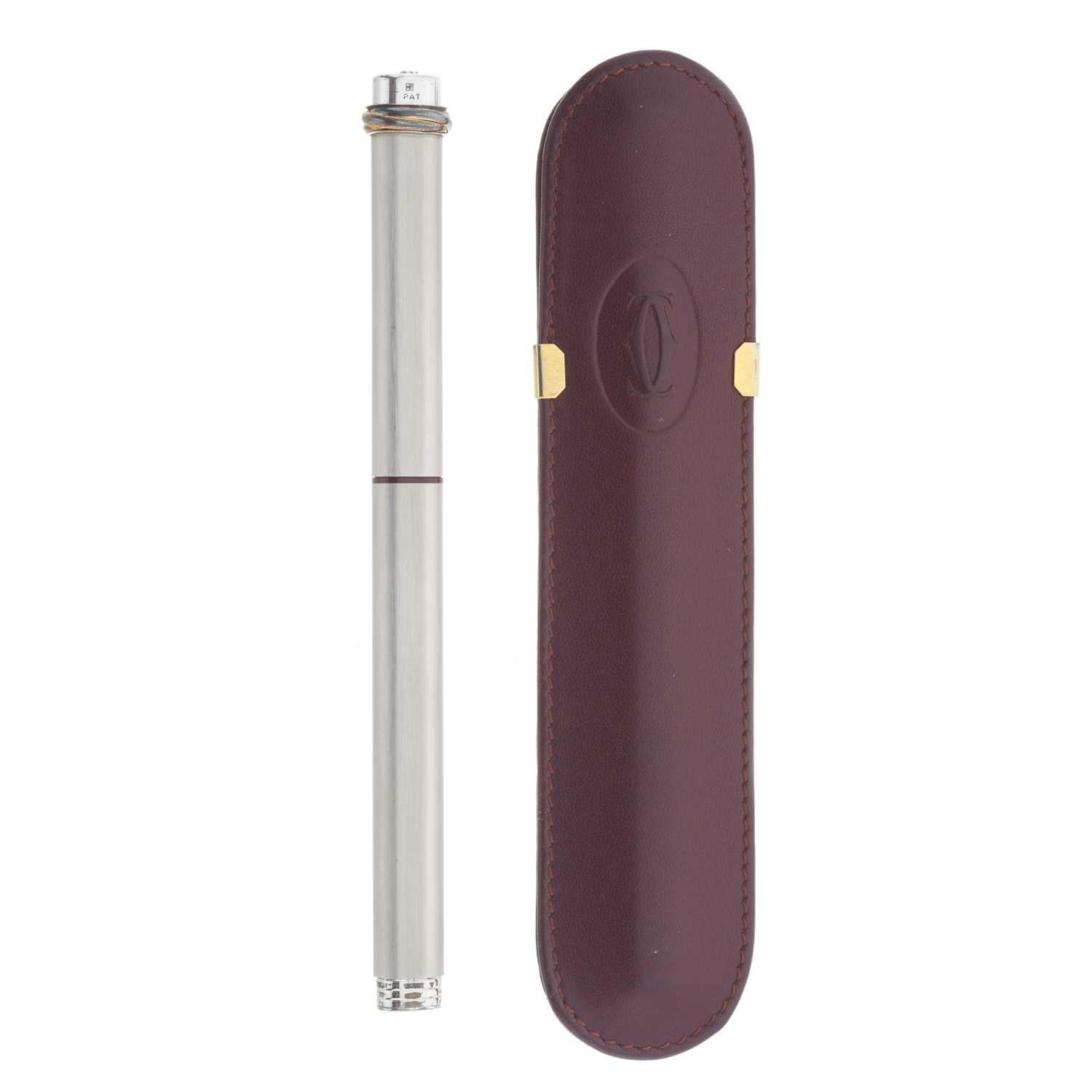 Art Deco Cartier 18ct Gold Plate Nib Vendome Trinity Brushed Ballpoint Pen, Leather Case For Sale