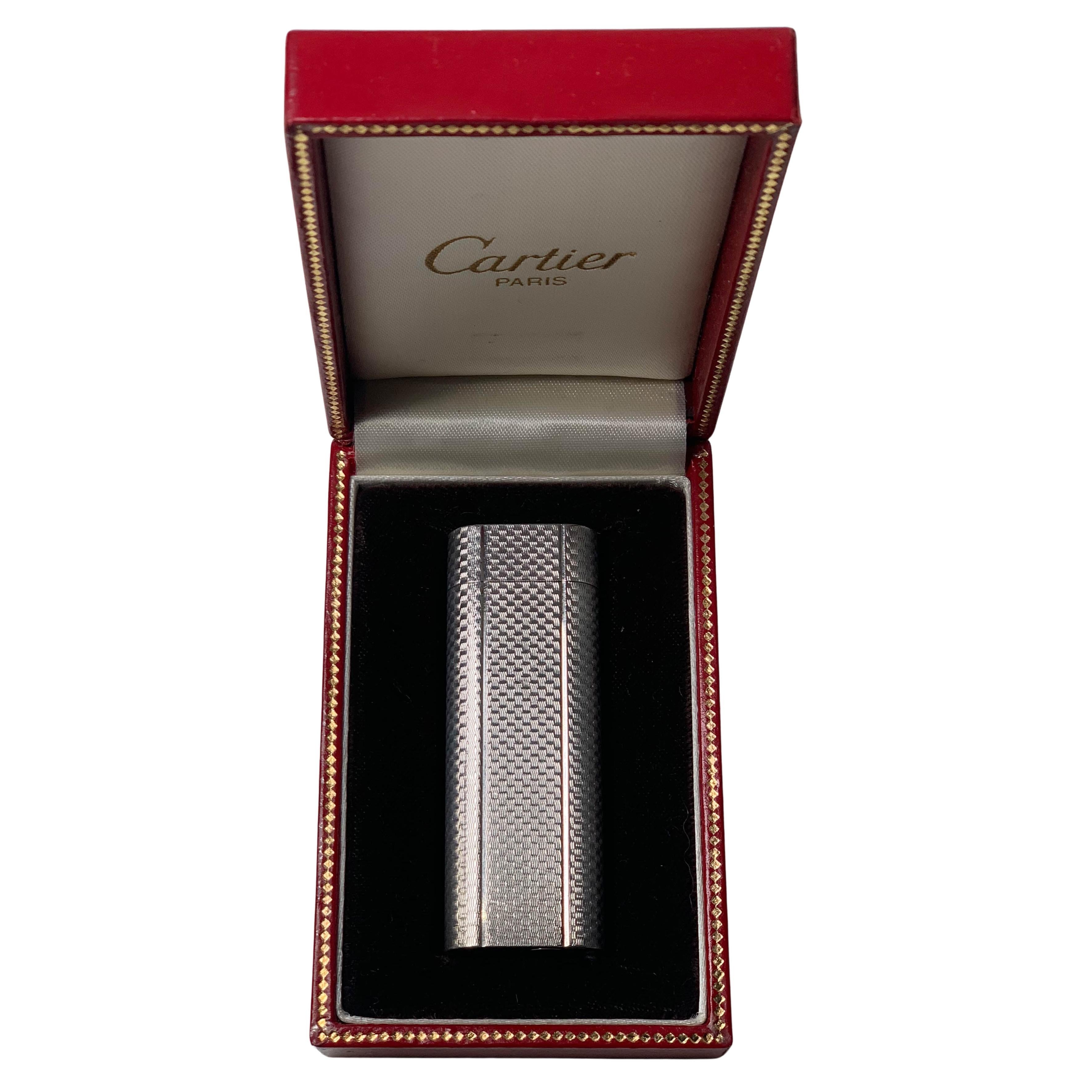 Art Deco Classic Cartier Silver Plated Cigarette Lighter & Red Cartier Box Serviced For Sale