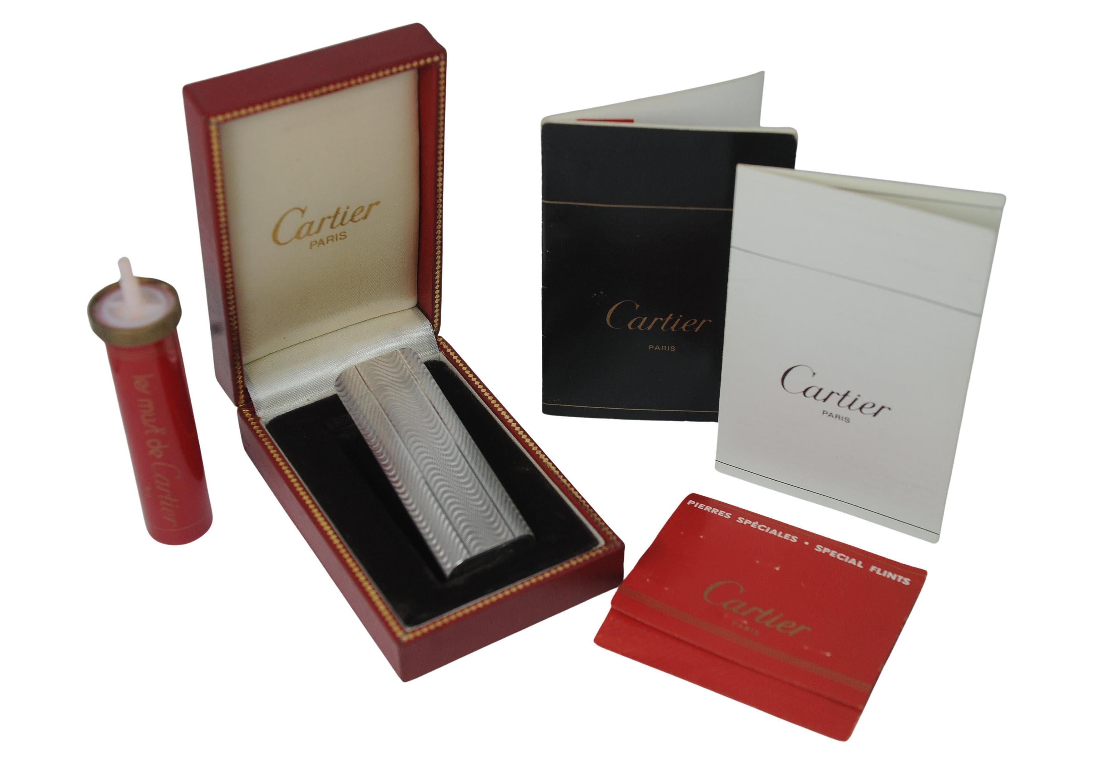 Classic Cartier Silver Plated Cigarette Lighter With Cartier Box And Papers