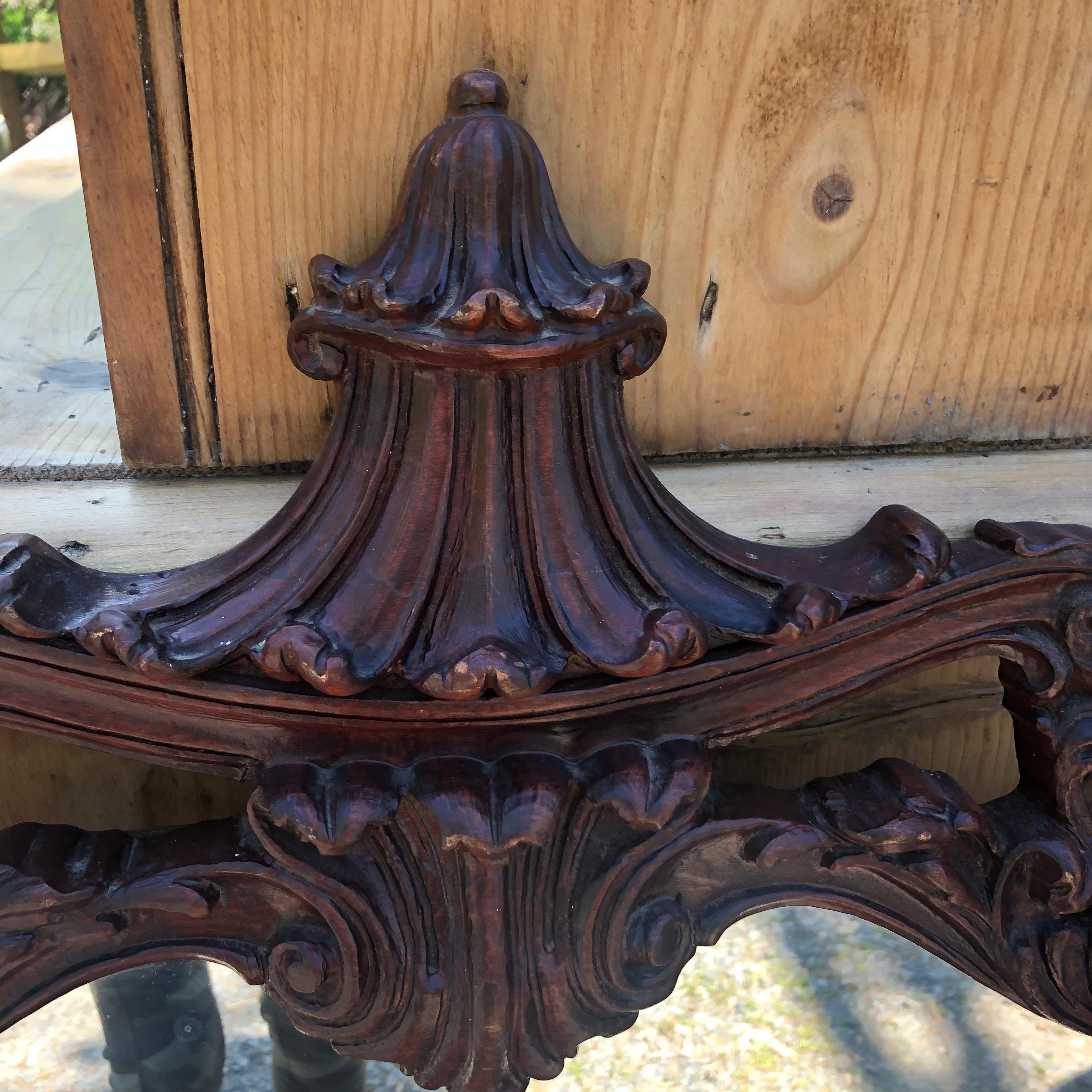 Mid-20th Century Classic Carved Wood Pagoda Style Mirror For Sale