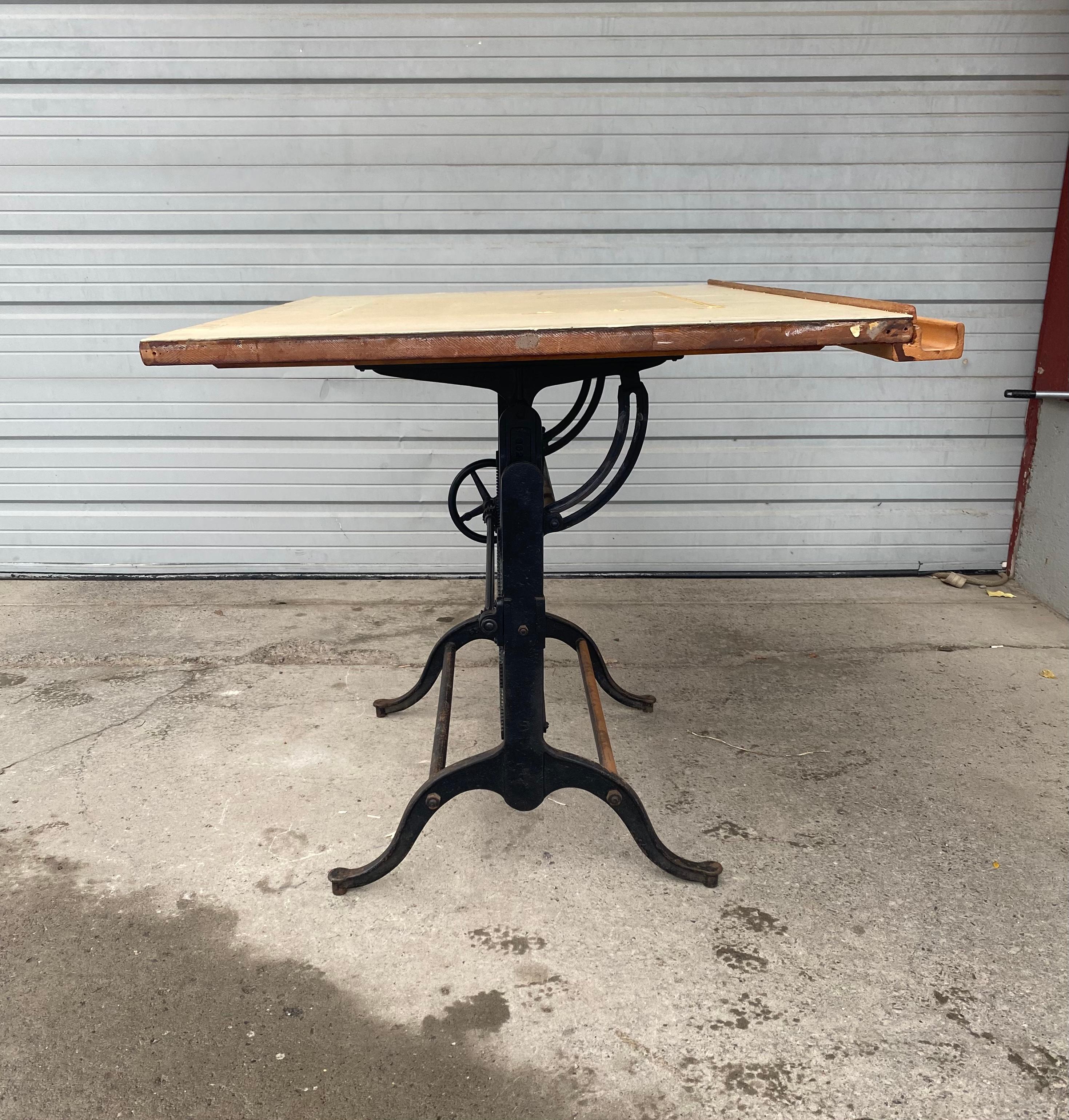 American Classic Cast Iron and Wood Industrial Drafting Table by Frederick Post Co.