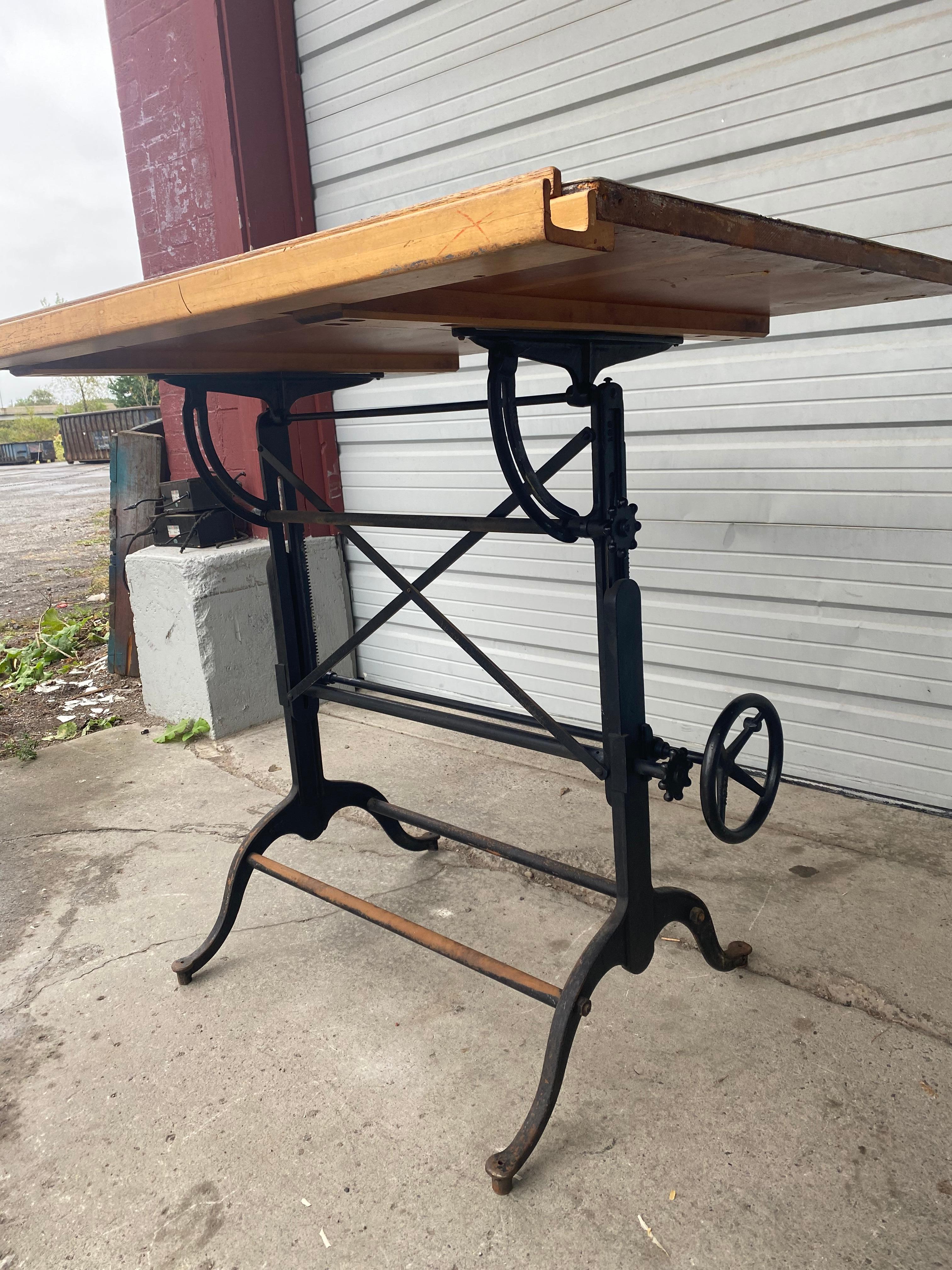 Classic Cast Iron and Wood Industrial Drafting Table by Frederick Post Co. 3