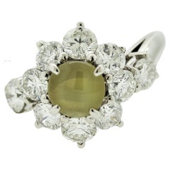 Classic Cats Eye Chrysoberyl Diamond Platinum Ring