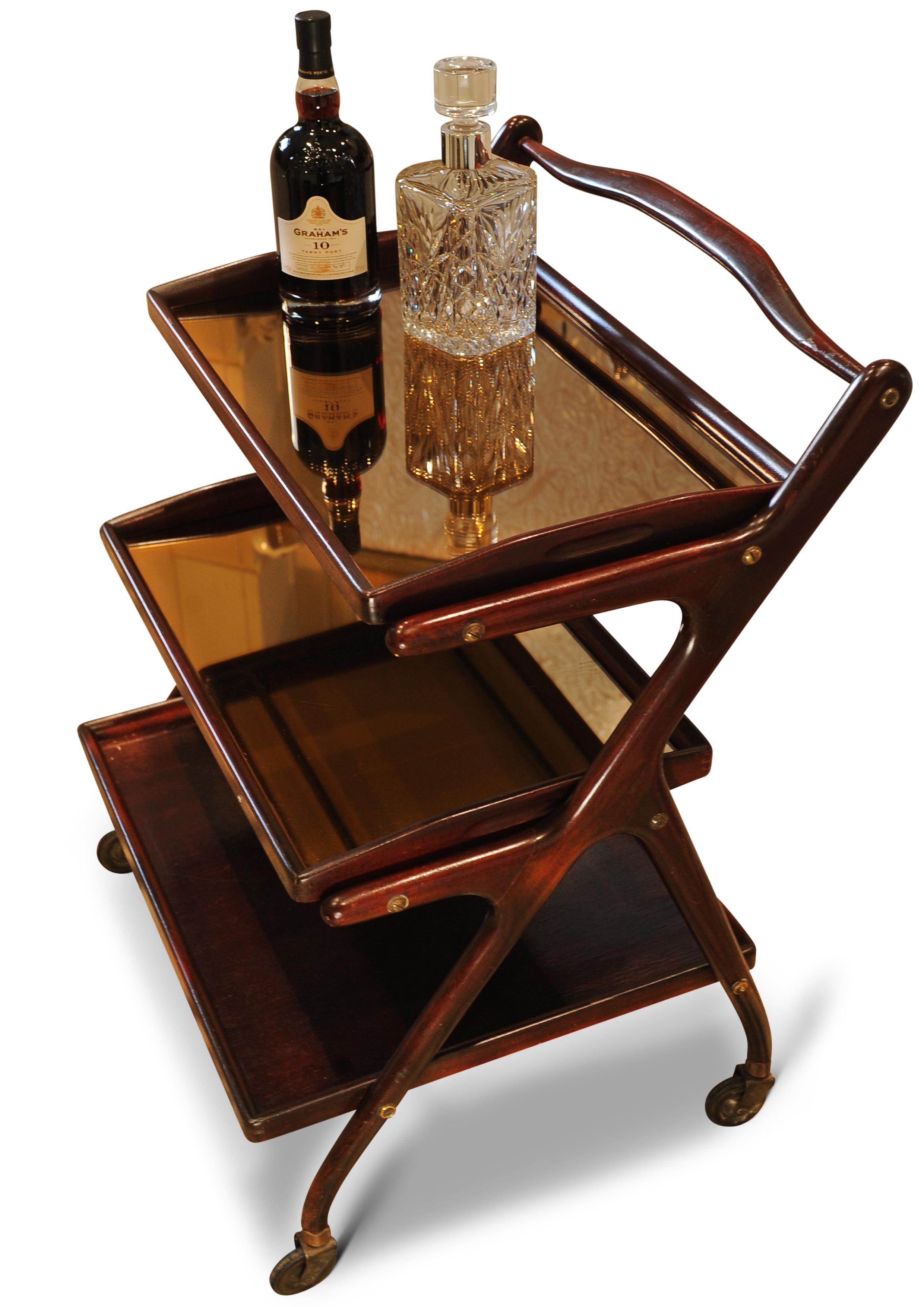 Mid-Century Modern Classic Cesare Lacca 1950s Italian Modernist Drinks Trolley with Removable Trays For Sale