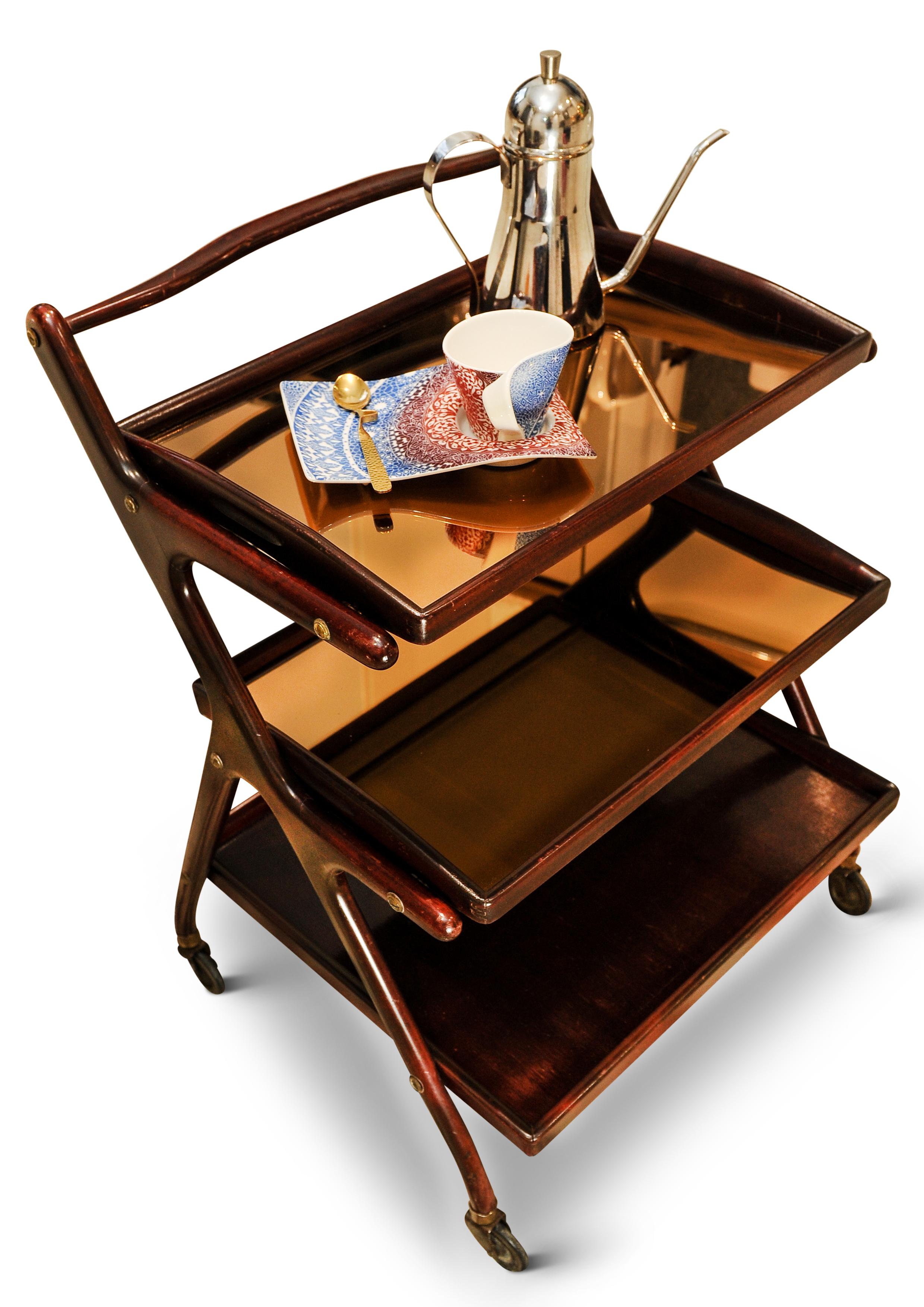 Brass Classic Cesare Lacca 1950s Italian Modernist Drinks Trolley with Removable Trays For Sale