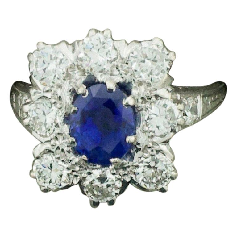Classic Ceylon No Heat Sapphire and Diamond Ring with AGL Certification
