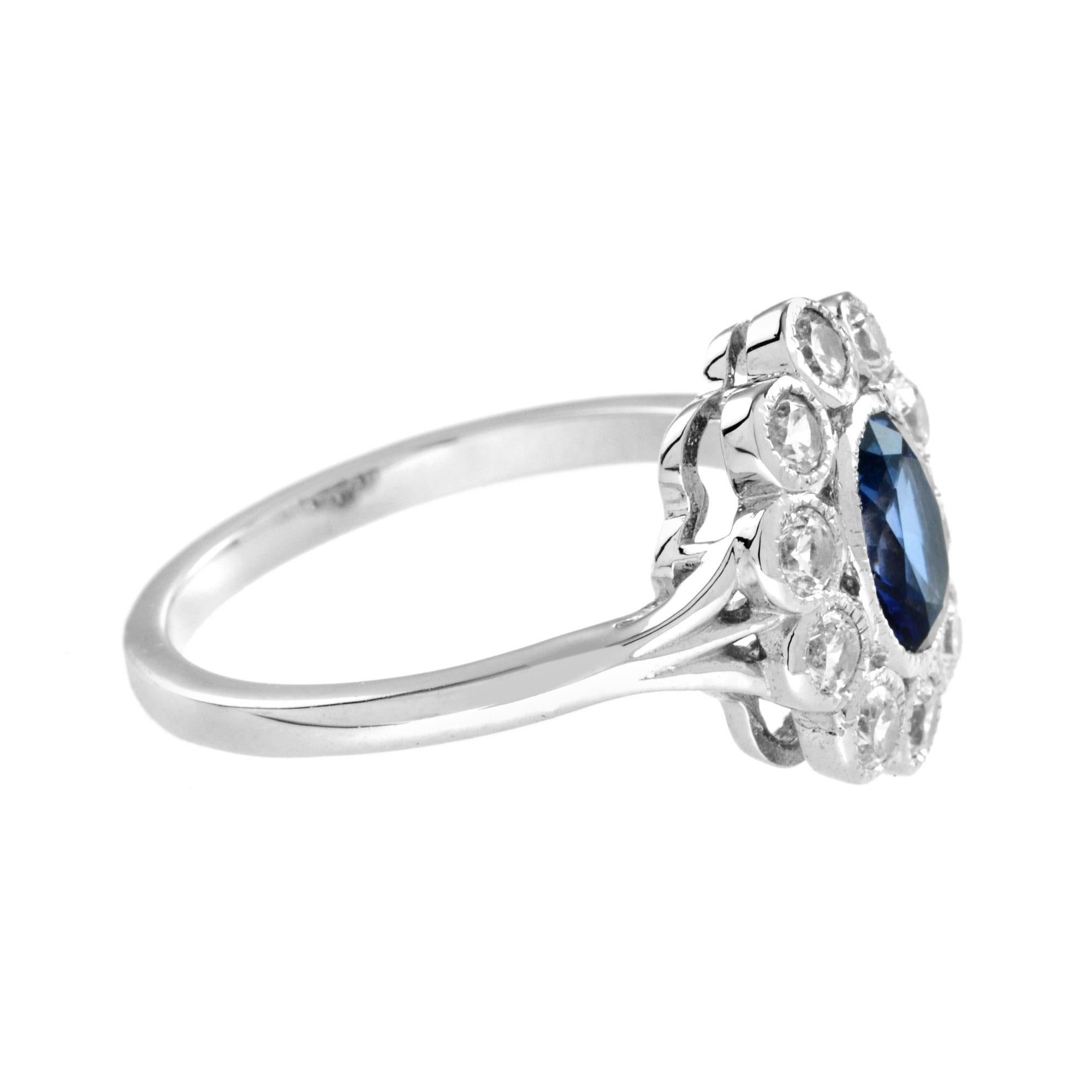 For Sale:  Classic Ceylon Sapphire and Diamond Cluster Ring in 18K White Gold 3
