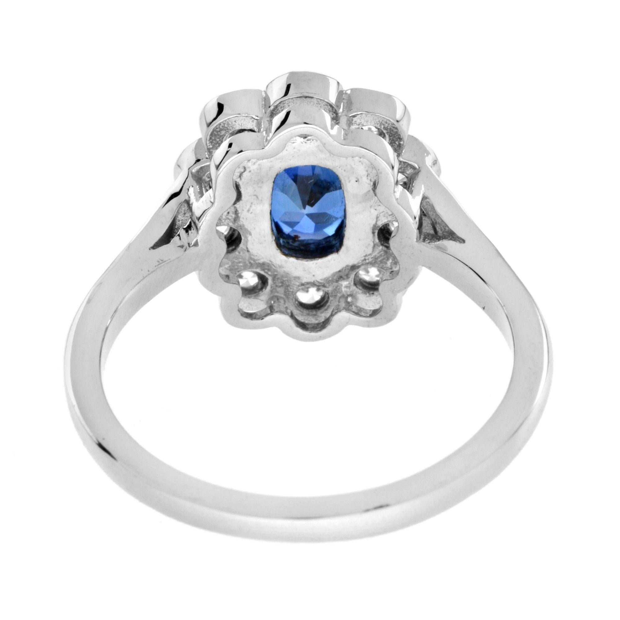 For Sale:  Classic Ceylon Sapphire and Diamond Cluster Ring in 18K White Gold 4