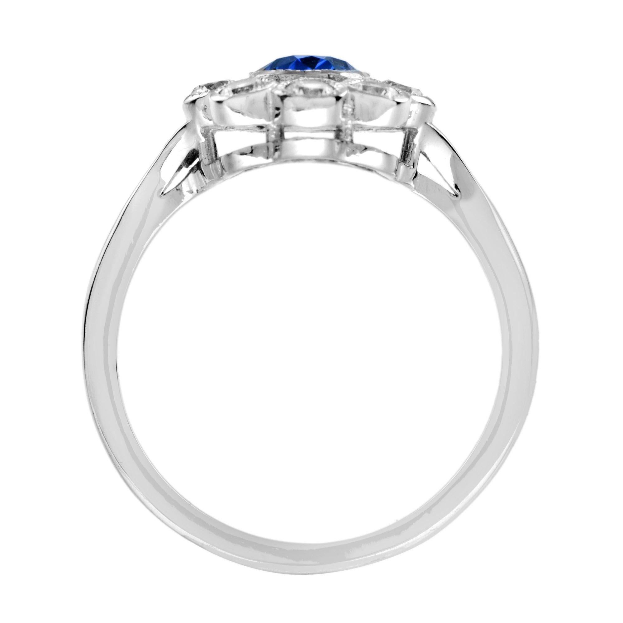 For Sale:  Classic Ceylon Sapphire and Diamond Cluster Ring in 18K White Gold 5